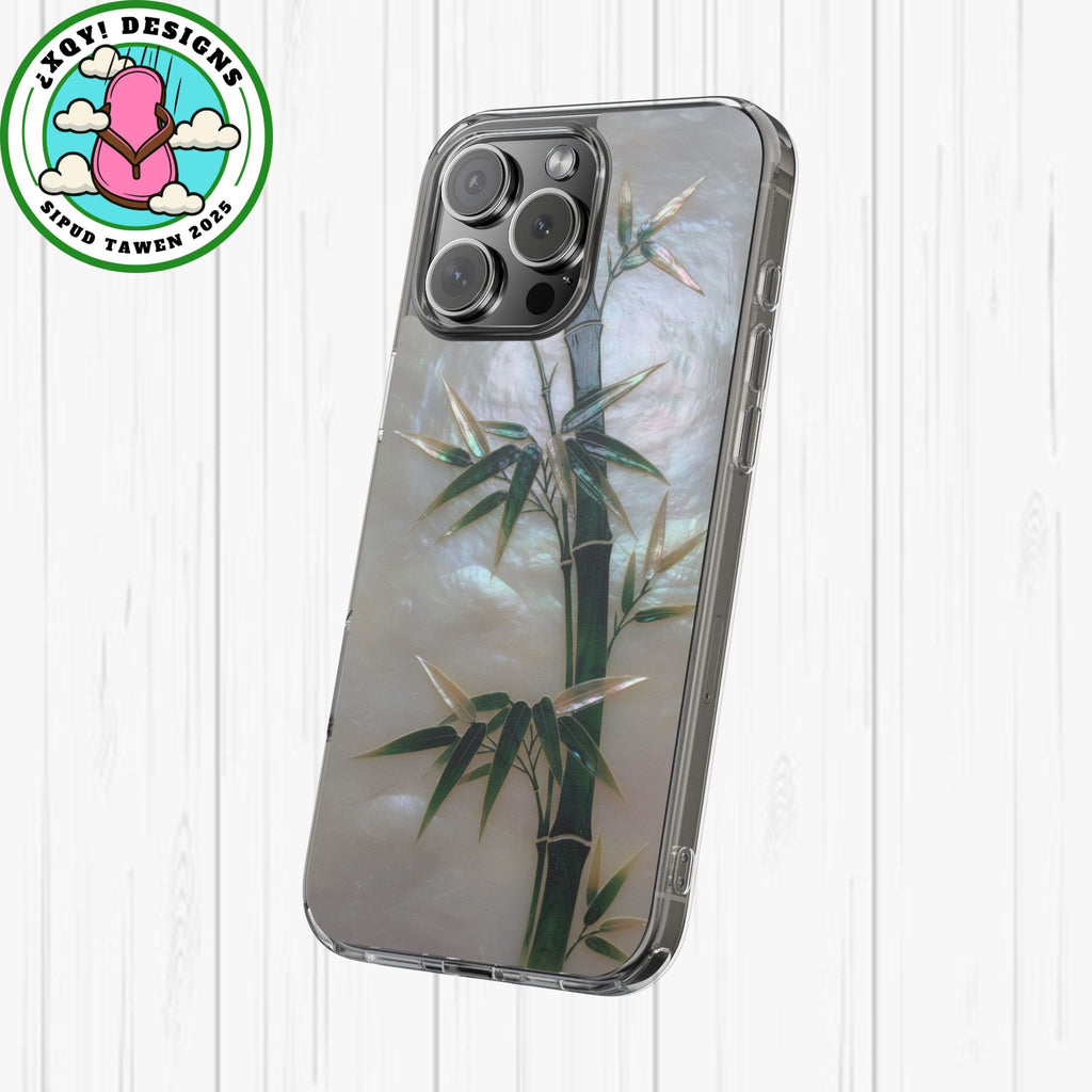 Mother of Pearl Inlay Bamboo Phone Case Nacre Art Green Bamboo Decor Handmade Pearl Shell Unique Iridescent Cover Natural Gift Idea