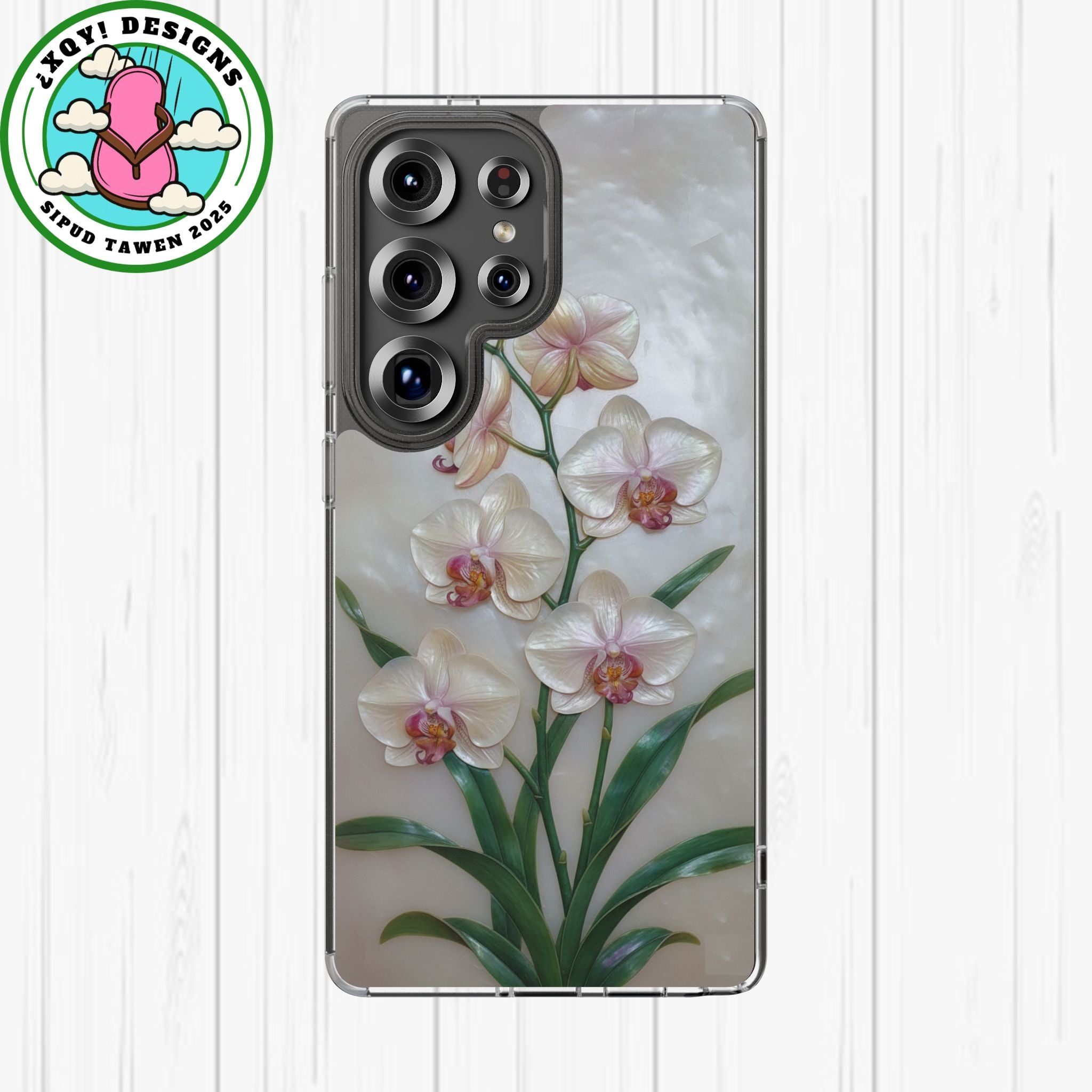 Orchid Wall Phone Case 3D Floral Wall Decor Pink Orchid Artwork White Orchid Design Textured Floral Cover Aesthetic Nature Gift