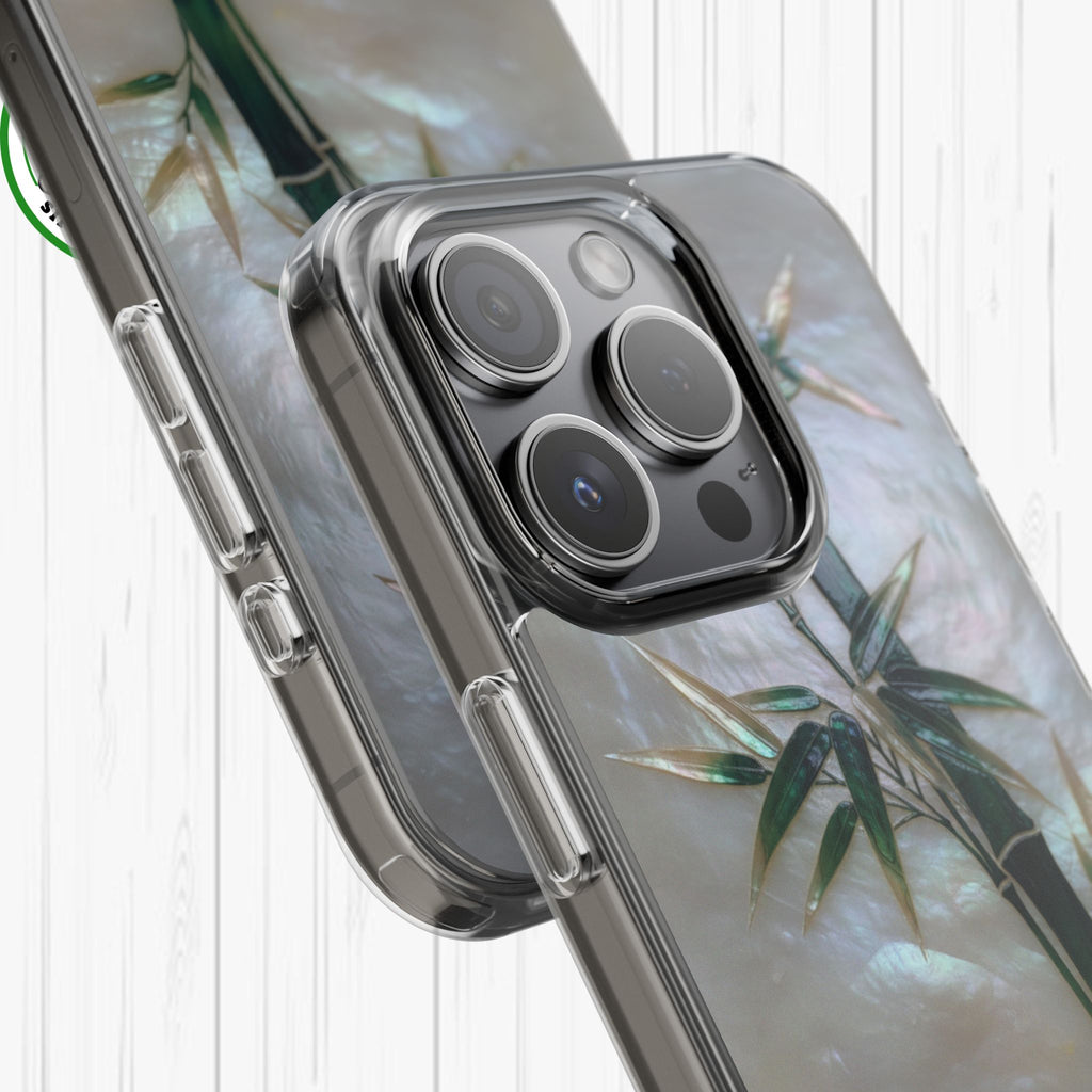 Mother of Pearl Inlay Bamboo Phone Case Nacre Art Green Bamboo Decor Handmade Pearl Shell Unique Iridescent Cover Natural Gift Idea