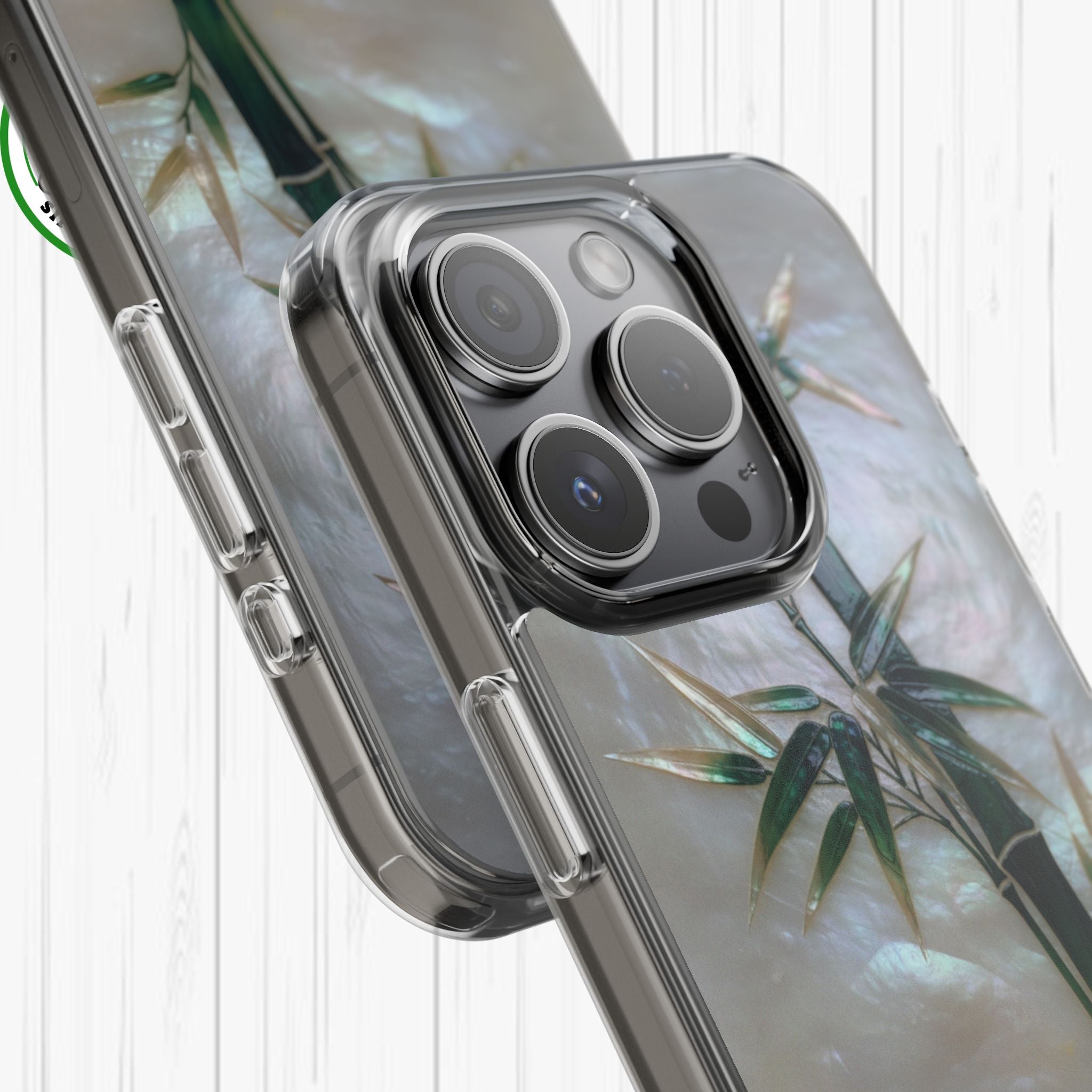 Mother of Pearl Inlay Bamboo Phone Case Nacre Art Green Bamboo Decor Handmade Pearl Shell Unique Iridescent Cover Natural Gift Idea