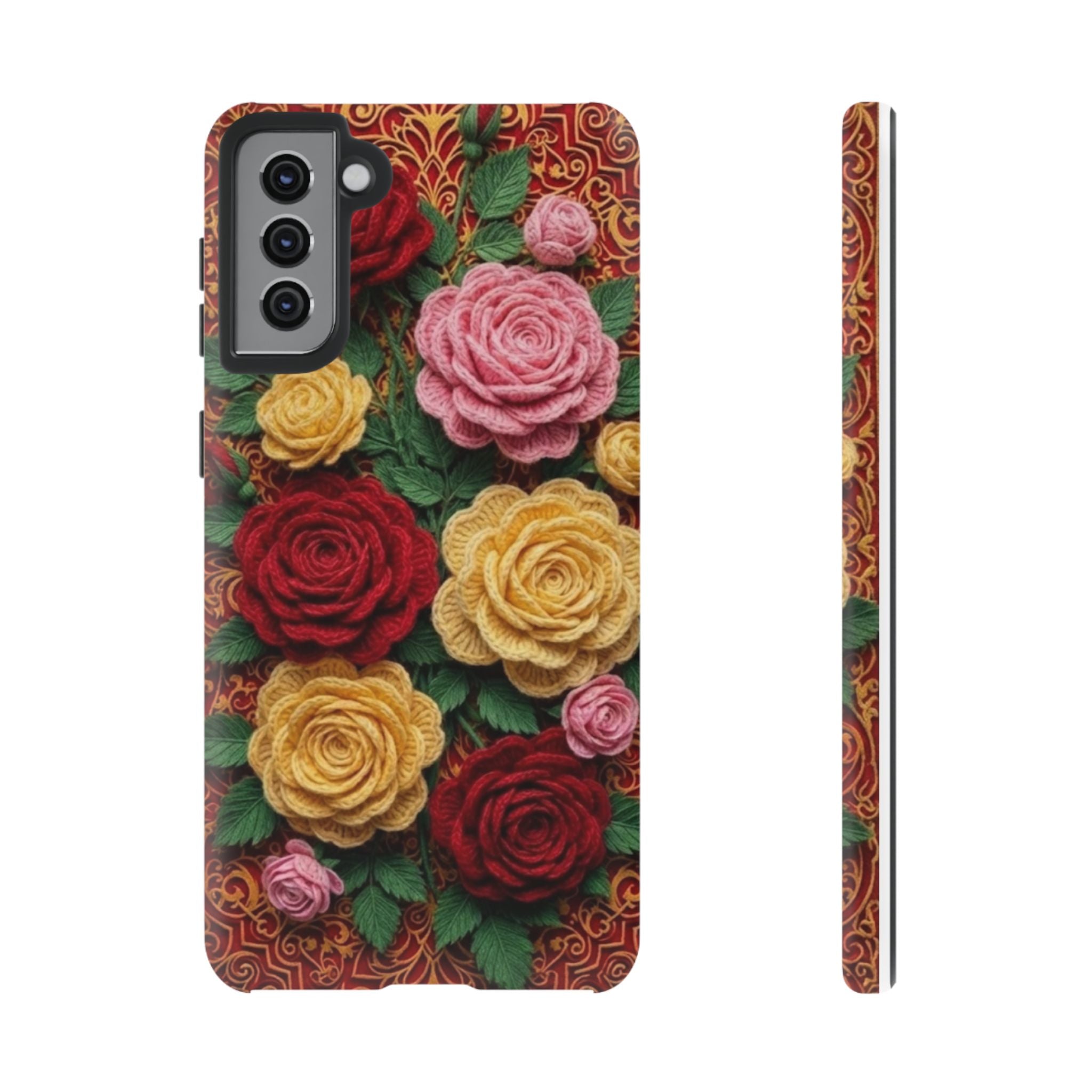 Yarn Vintage Rose Floral Phone Case Elegant Damask Pattern Smartphone Cover for Samsung Galaxy iOS Google Pixel