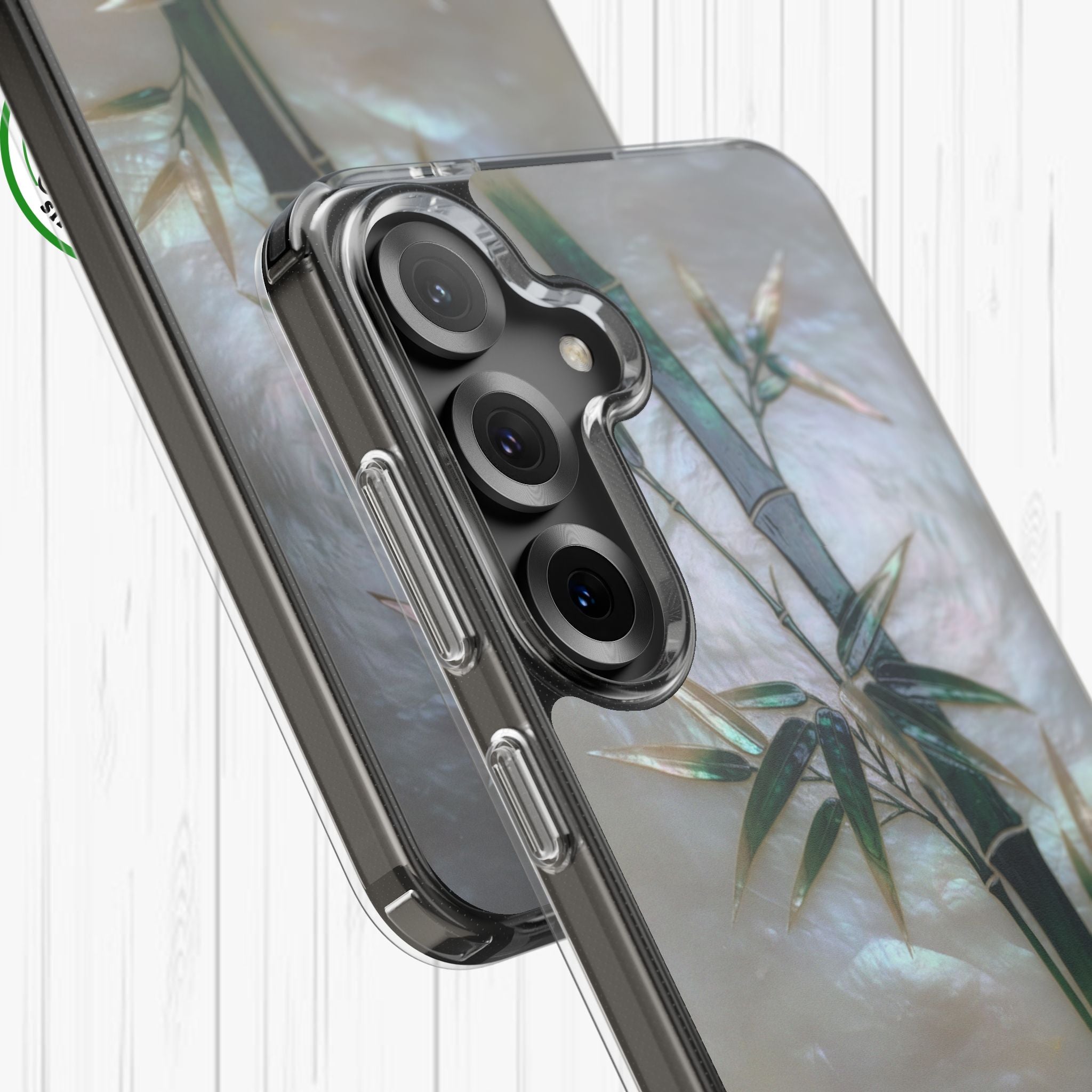 Mother of Pearl Inlay Bamboo Phone Case Nacre Art Green Bamboo Decor Handmade Pearl Shell Unique Iridescent Cover Natural Gift Idea