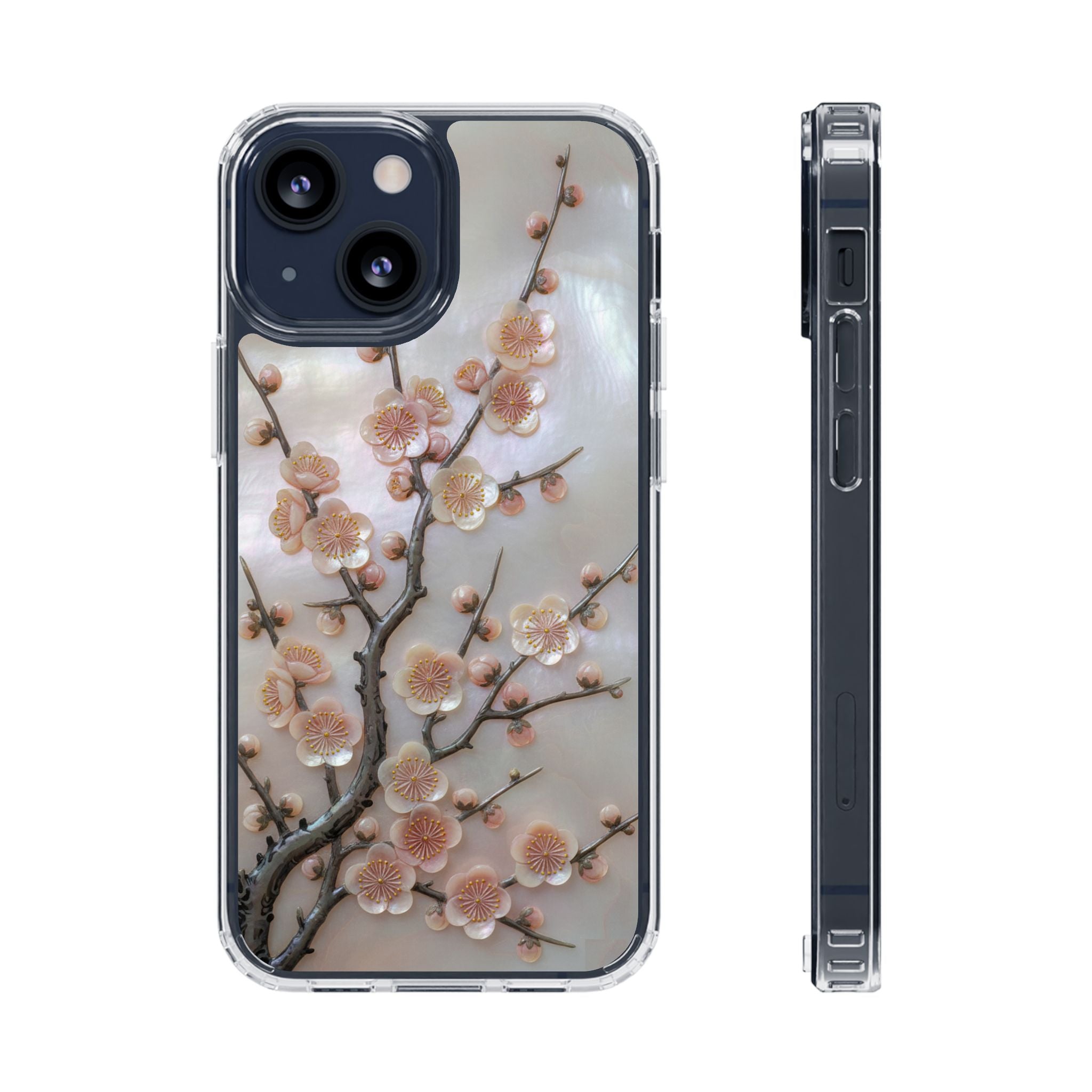 Mother of Pearl Plum Blossom Art Phone Case Nacre Flower Wall Decor Design Iridescent Shell Art Inlay Shimmering Spring Panel Floral Cover