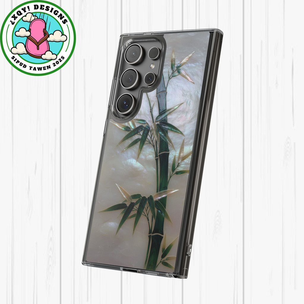 Mother of Pearl Inlay Bamboo Phone Case Nacre Art Green Bamboo Decor Handmade Pearl Shell Unique Iridescent Cover Natural Gift Idea