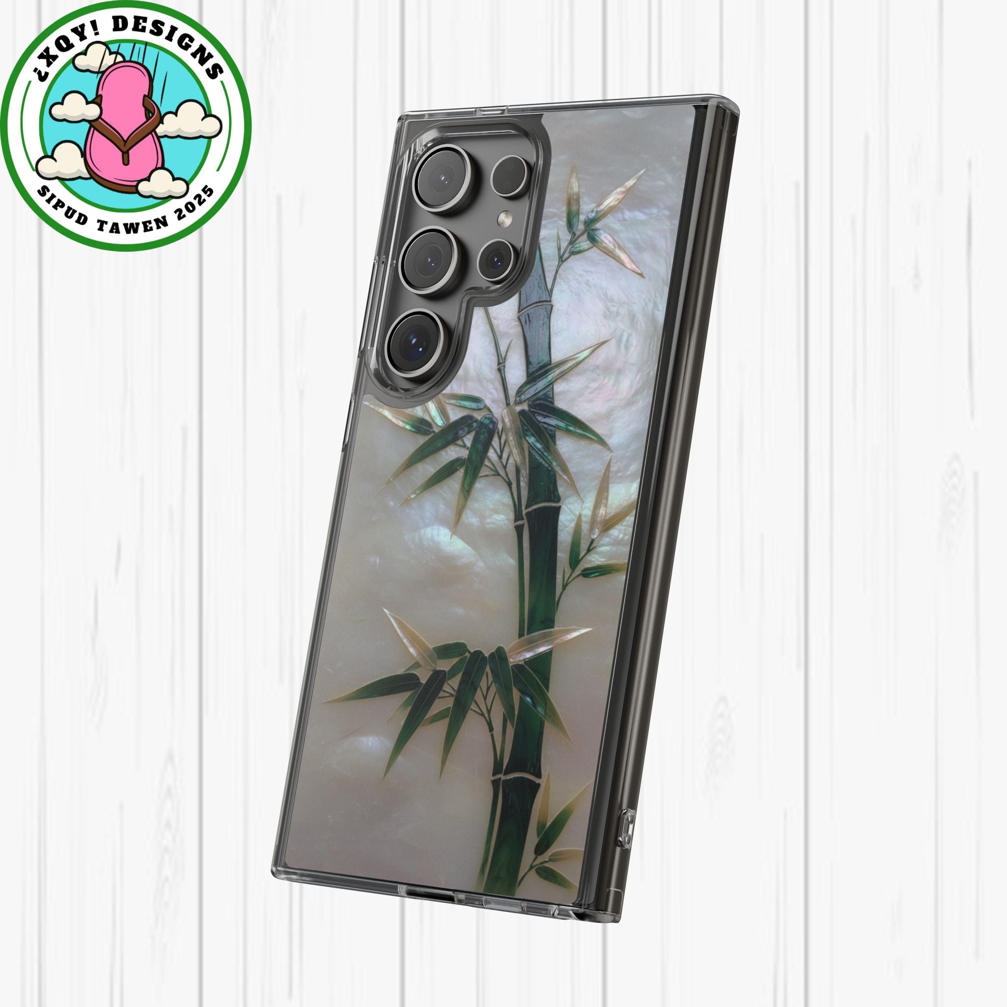 Mother of Pearl Inlay Bamboo Phone Case Nacre Art Green Bamboo Decor Handmade Pearl Shell Unique Iridescent Cover Natural Gift Idea