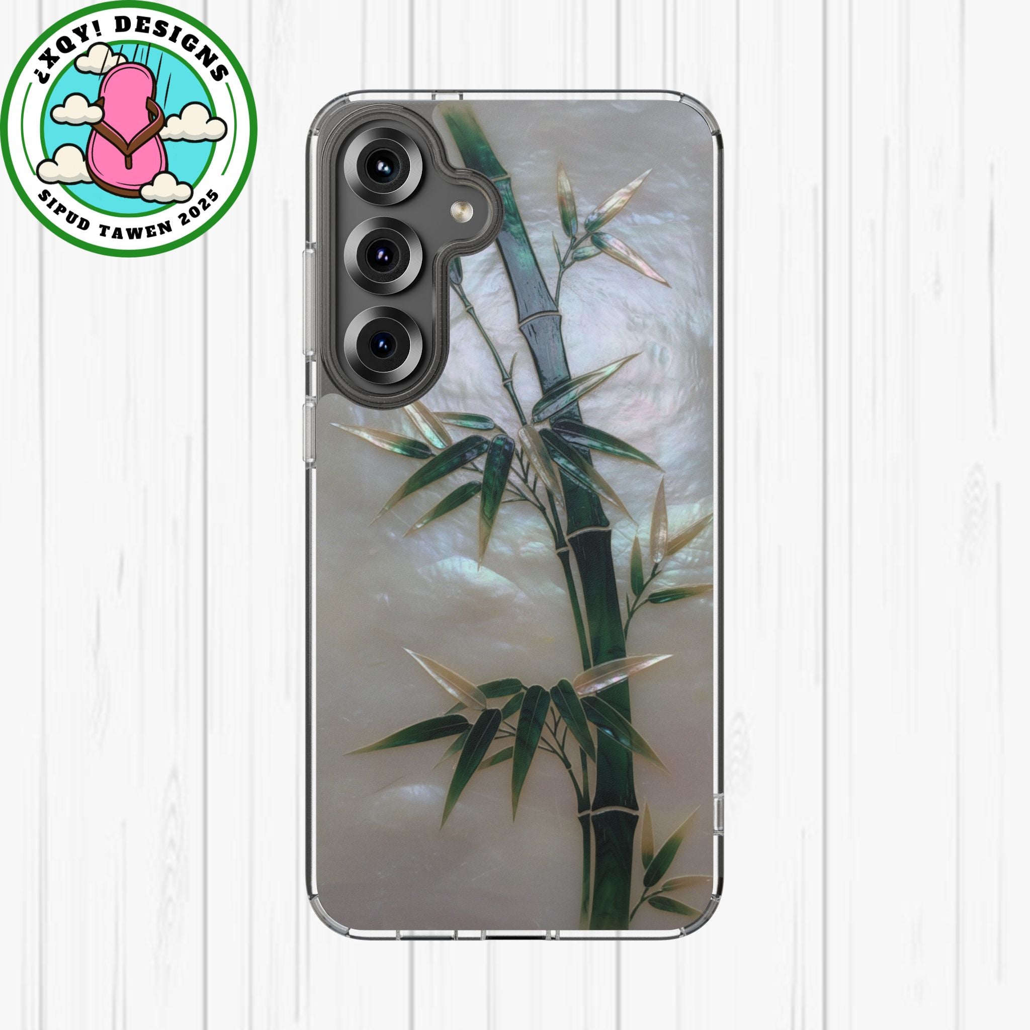 Mother of Pearl Inlay Bamboo Phone Case Nacre Art Green Bamboo Decor Handmade Pearl Shell Unique Iridescent Cover Natural Gift Idea
