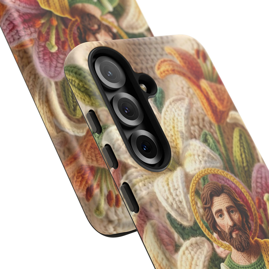 Phone Case Saint Joseph Lilies Design Holy Figure Phone Cover Faith Based Faux Yarn Saint of Workers Gift Samsung iPhone Pixel Models