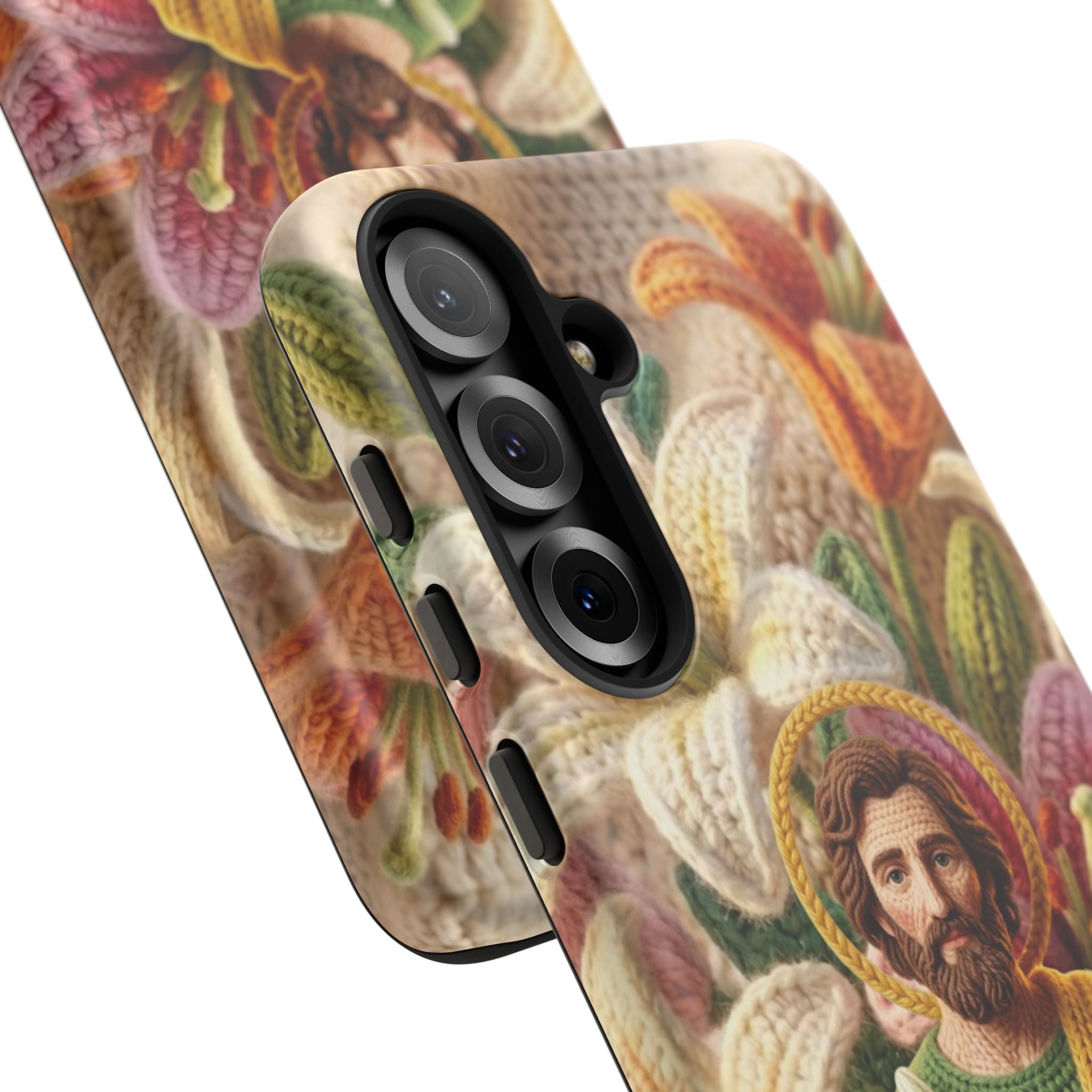 Phone Case Saint Joseph Lilies Design Holy Figure Phone Cover Faith Based Faux Yarn Saint of Workers Gift Samsung iPhone Pixel Models