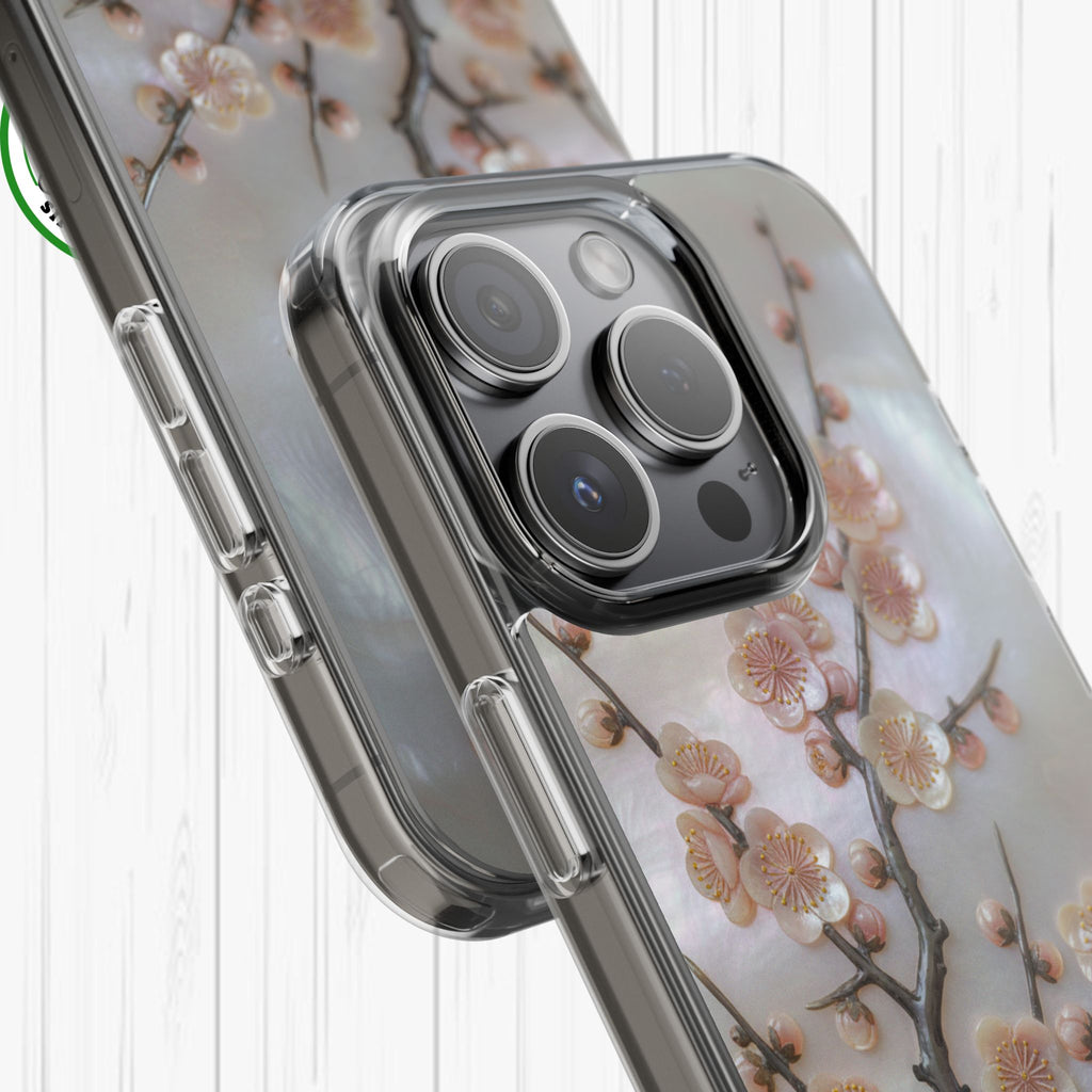 Mother of Pearl Plum Blossom Art Phone Case Nacre Flower Wall Decor Design Iridescent Shell Art Inlay Shimmering Spring Panel Floral Cover