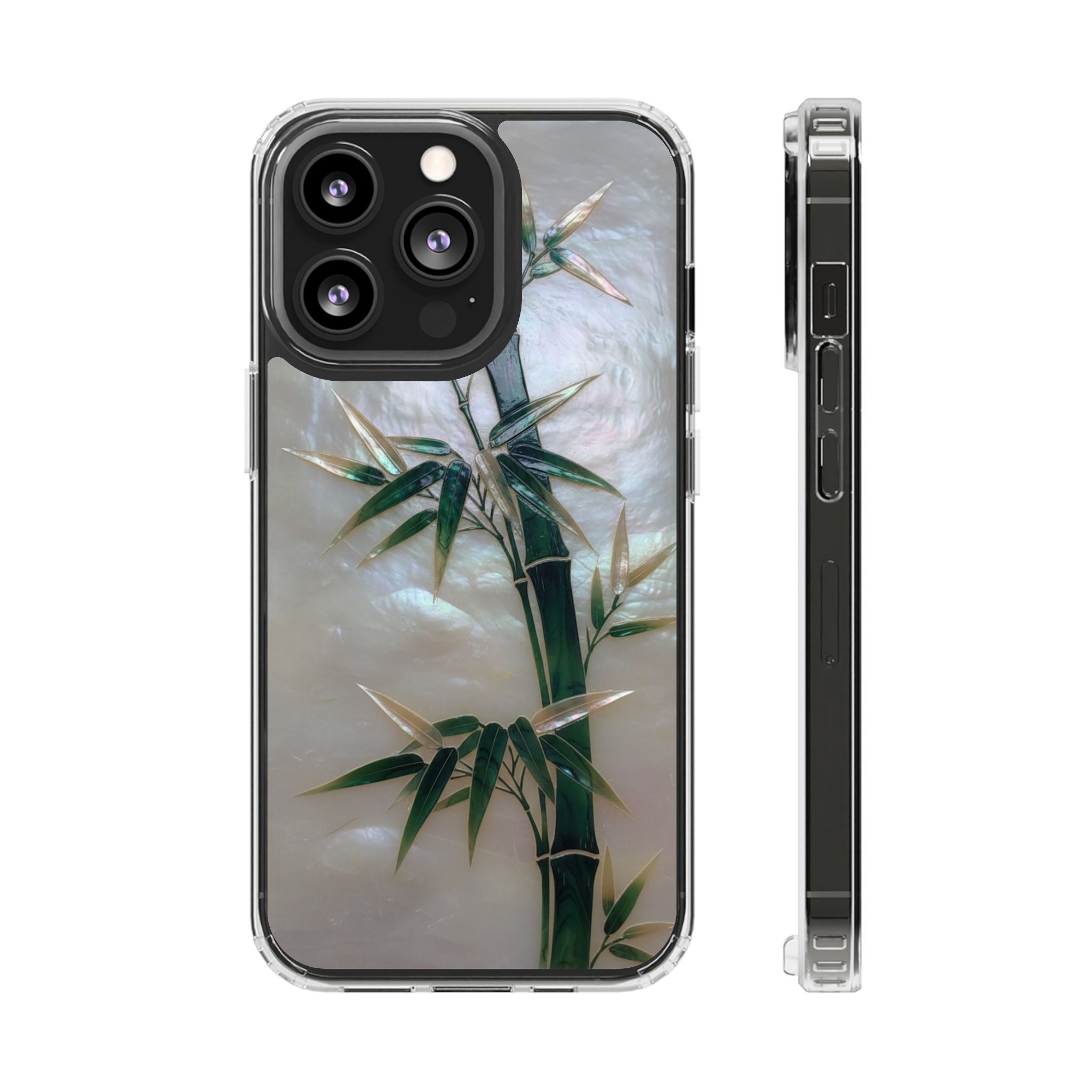 Mother of Pearl Inlay Bamboo Phone Case Nacre Art Green Bamboo Decor Handmade Pearl Shell Unique Iridescent Cover Natural Gift Idea