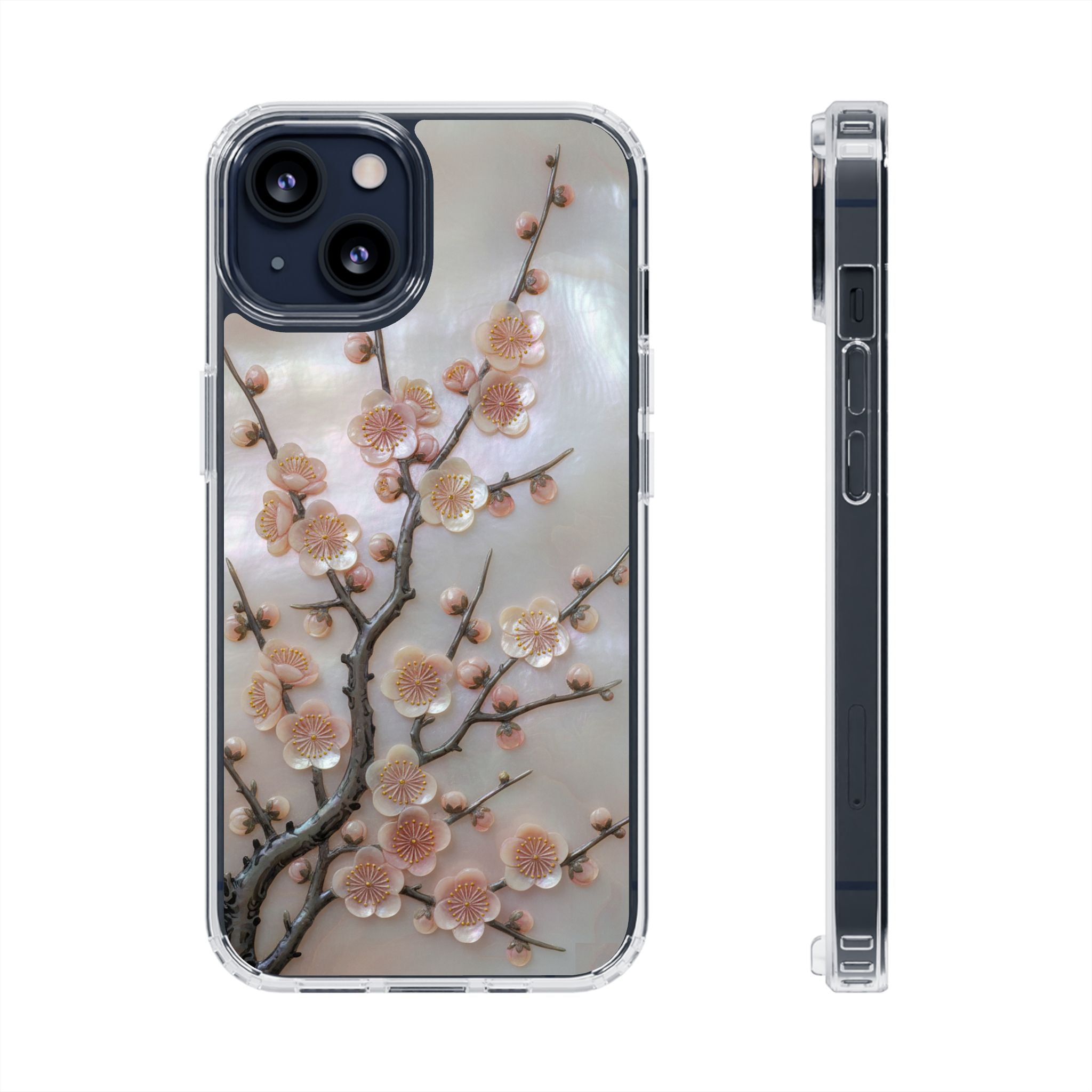 Mother of Pearl Plum Blossom Art Phone Case Nacre Flower Wall Decor Design Iridescent Shell Art Inlay Shimmering Spring Panel Floral Cover