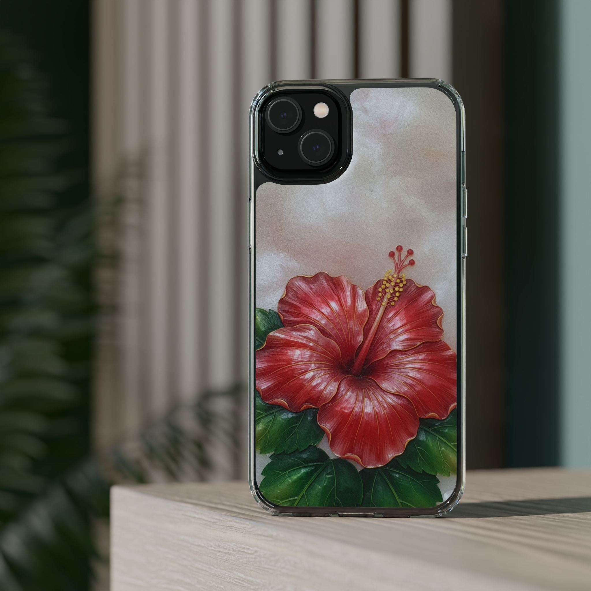 Unique Red flower art Phone Case Floral relief carving Red hibiscus sculpture Decorative tropical flower decor vibrant artistic