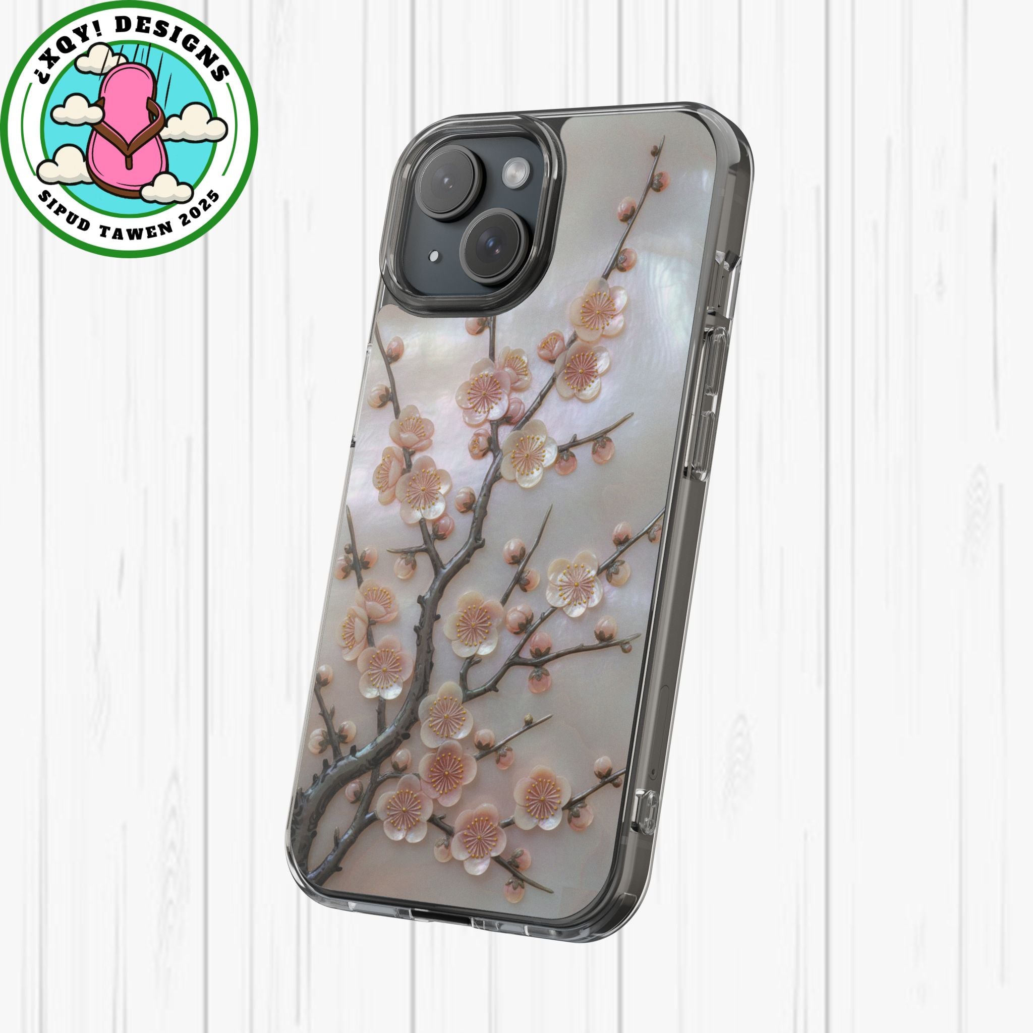 Mother of Pearl Plum Blossom Art Phone Case Nacre Flower Wall Decor Design Iridescent Shell Art Inlay Shimmering Spring Panel Floral Cover