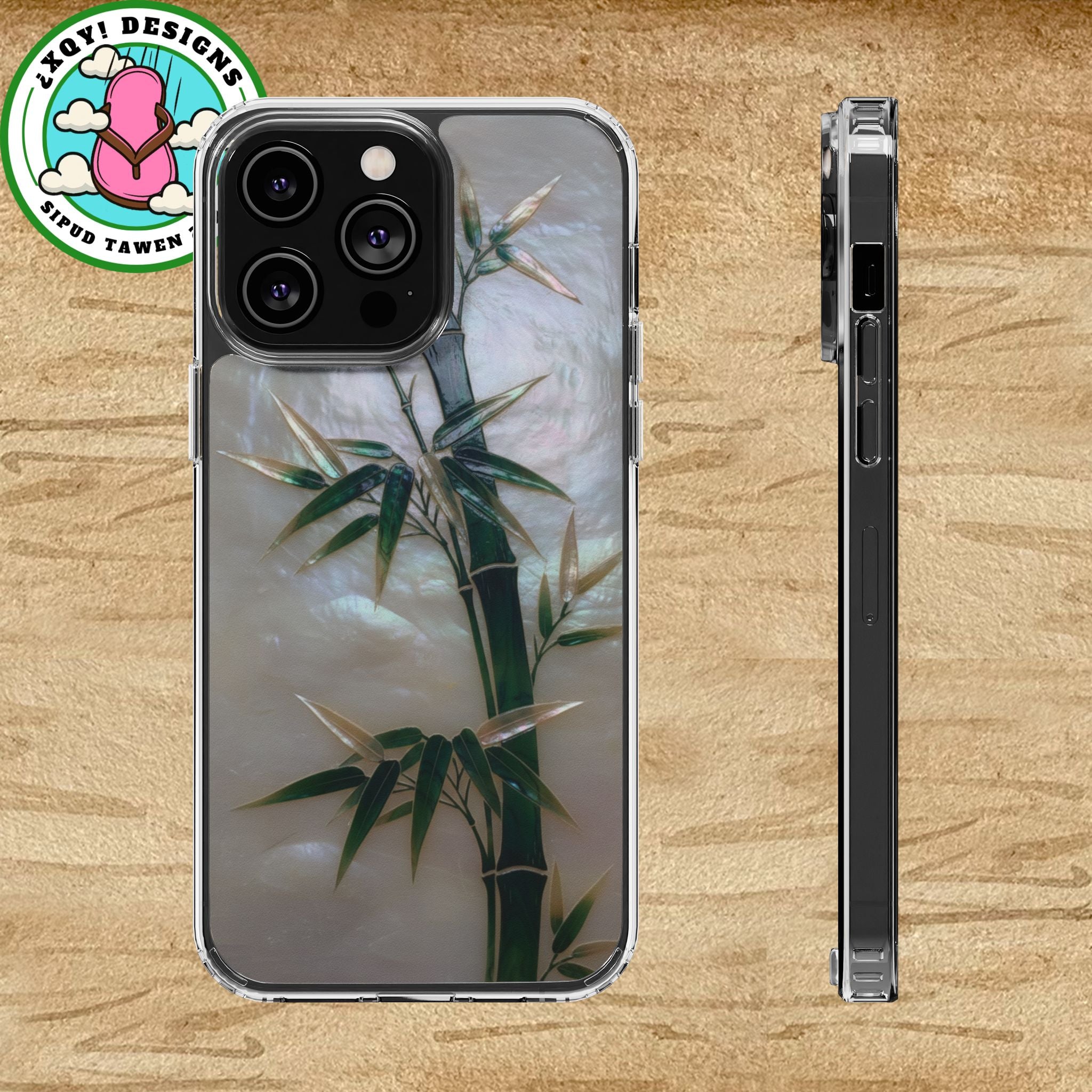 Phone Case, Mother of Pearl Bamboo Floral Design Impact-Resistant Cover, Protective Shell, Unique Gift, Accessories