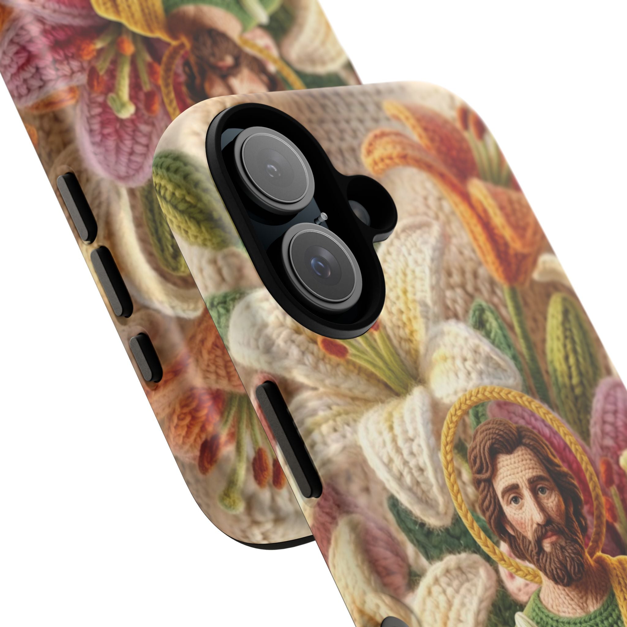 Phone Case Saint Joseph Lilies Design Holy Figure Phone Cover Faith Based Faux Yarn Saint of Workers Gift Samsung iPhone Pixel Models