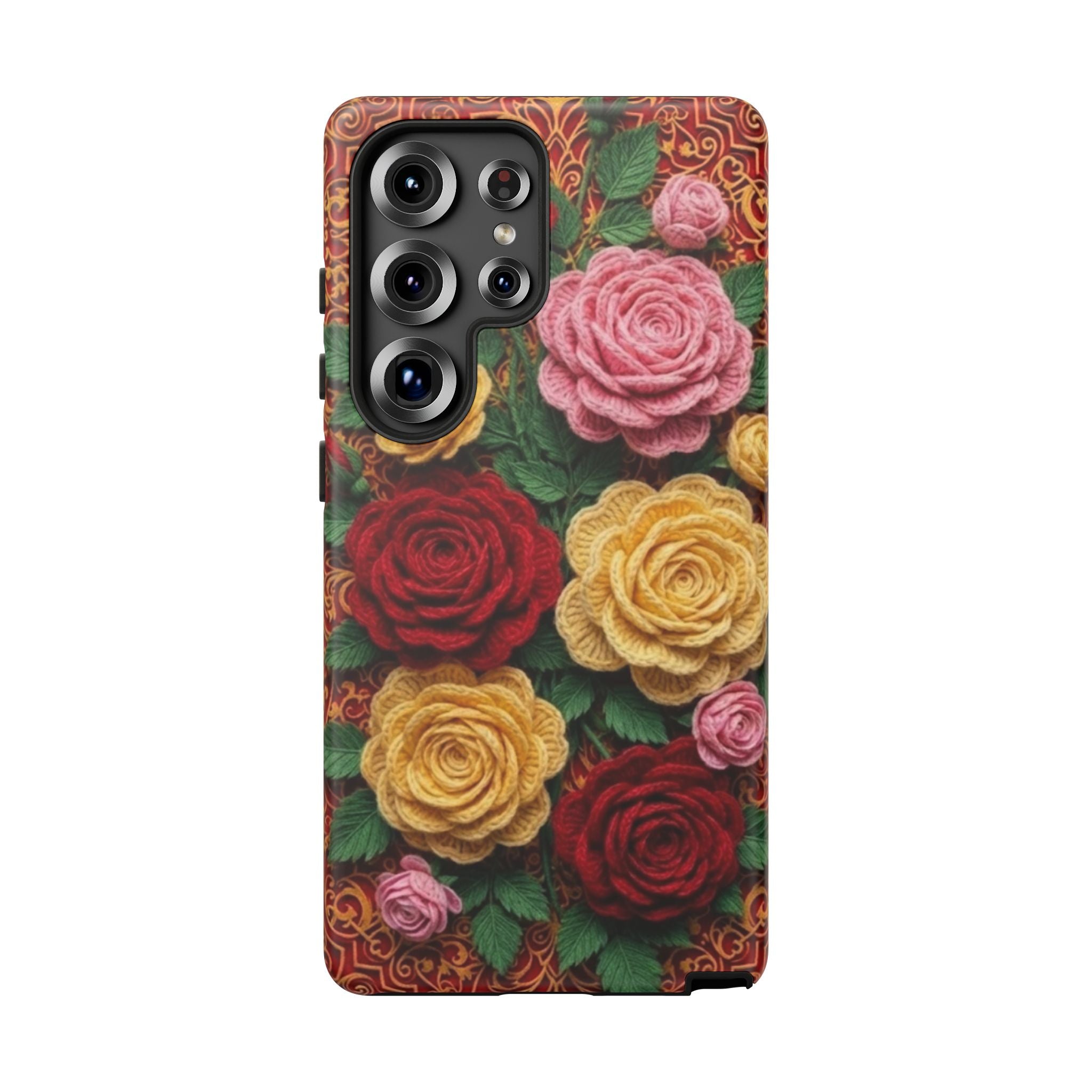Yarn Vintage Rose Floral Phone Case Elegant Damask Pattern Smartphone Cover for Samsung Galaxy iOS Google Pixel