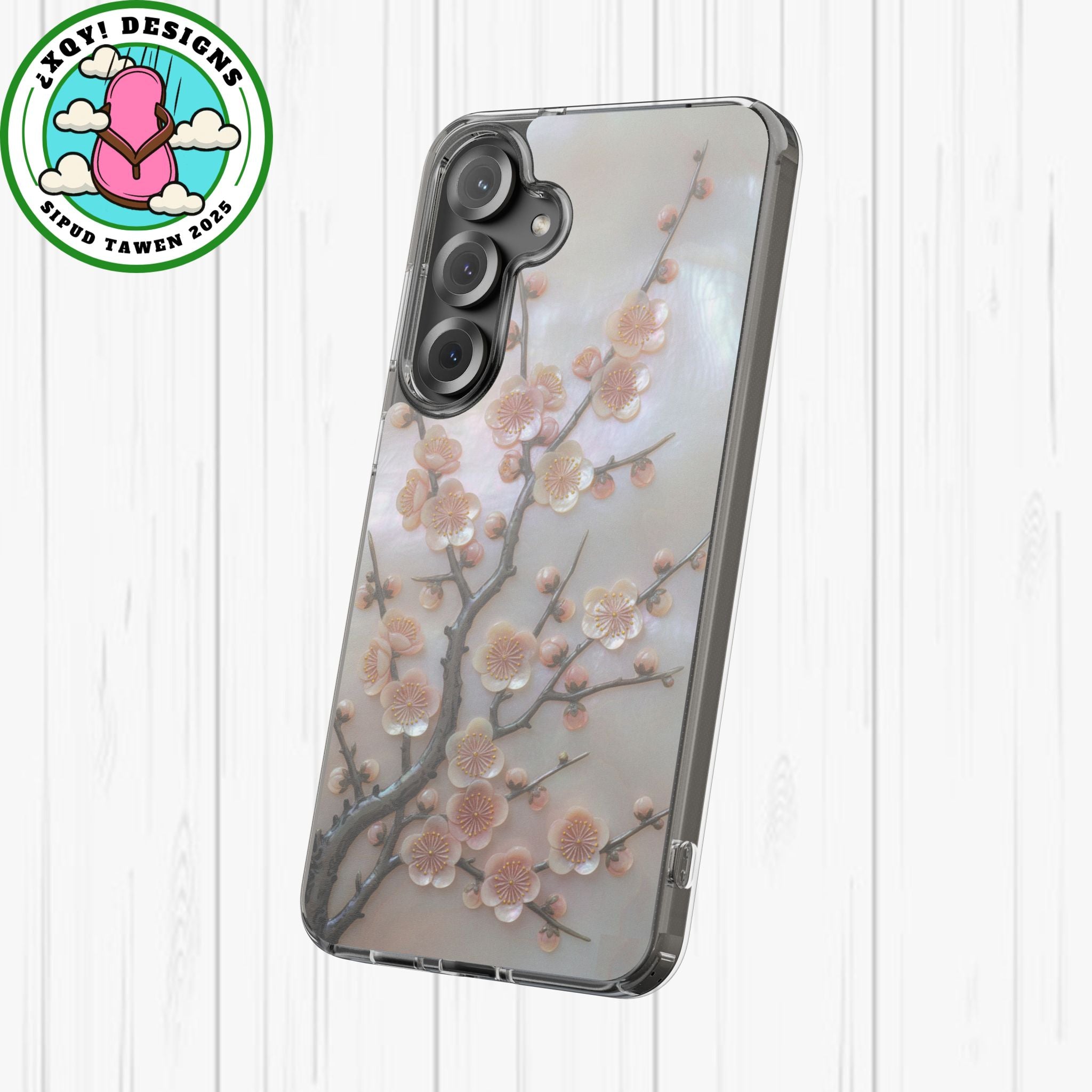 Mother of Pearl Plum Blossom Art Phone Case Nacre Flower Wall Decor Design Iridescent Shell Art Inlay Shimmering Spring Panel Floral Cover