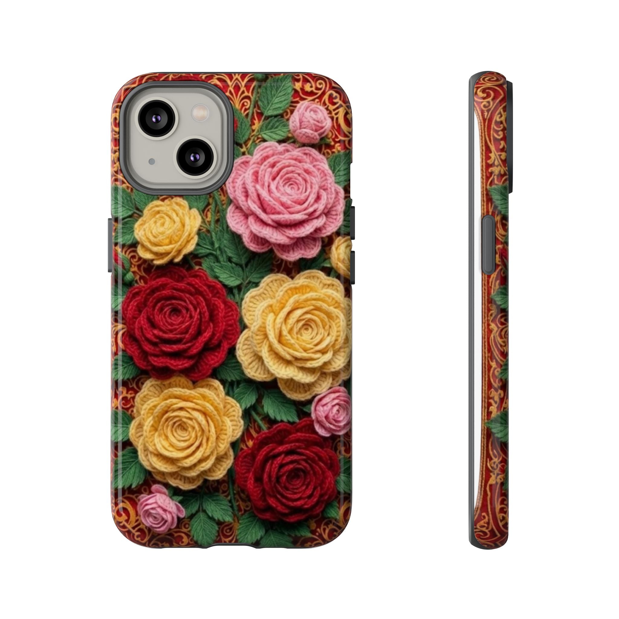 Yarn Vintage Rose Floral Phone Case Elegant Damask Pattern Smartphone Cover for Samsung Galaxy iOS Google Pixel