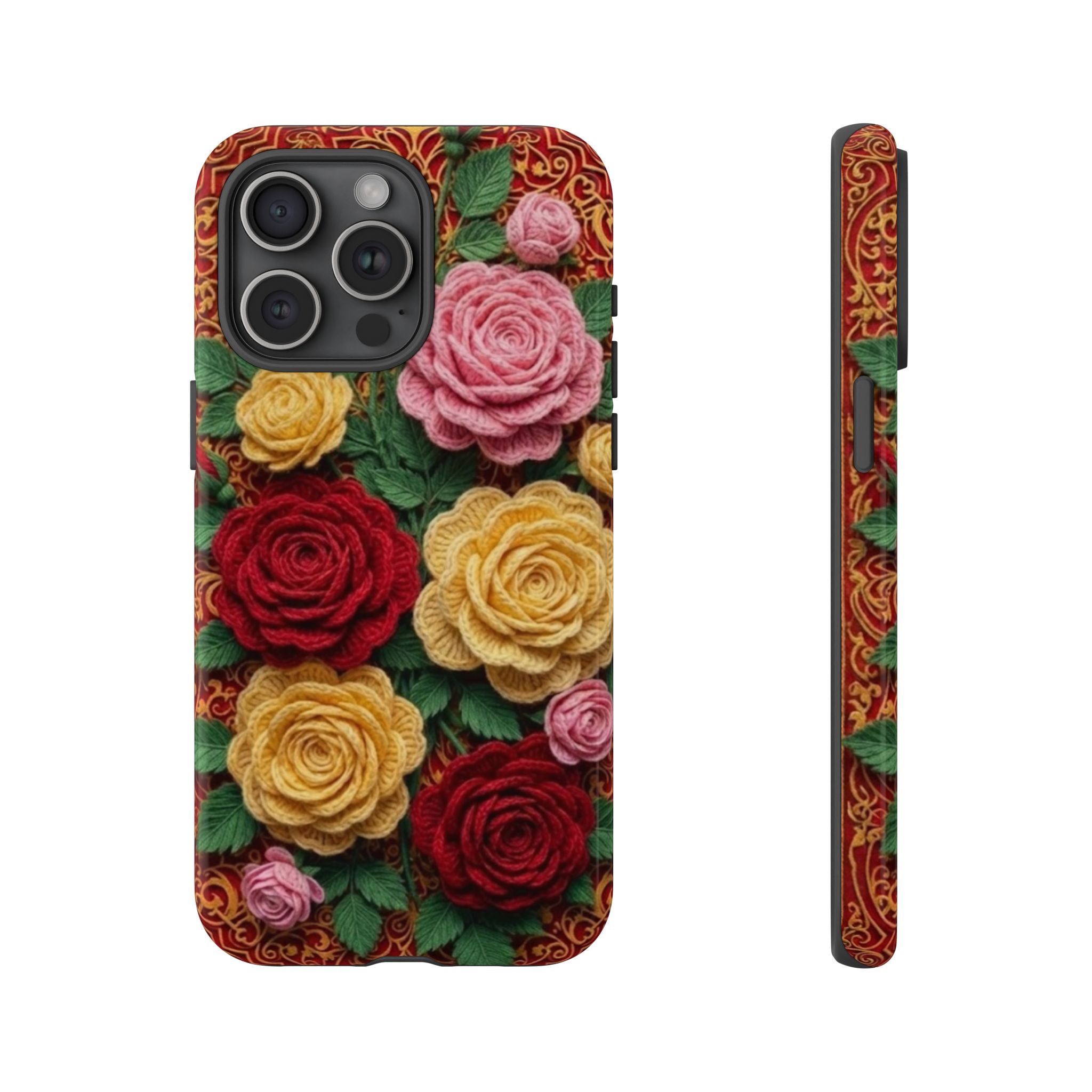 Yarn Vintage Rose Floral Phone Case Elegant Damask Pattern Smartphone Cover for Samsung Galaxy iOS Google Pixel