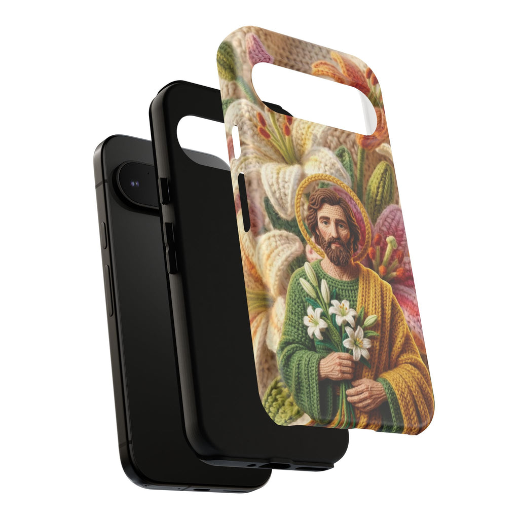 Phone Case Saint Joseph Lilies Design Holy Figure Phone Cover Faith Based Faux Yarn Saint of Workers Gift Samsung iPhone Pixel Models