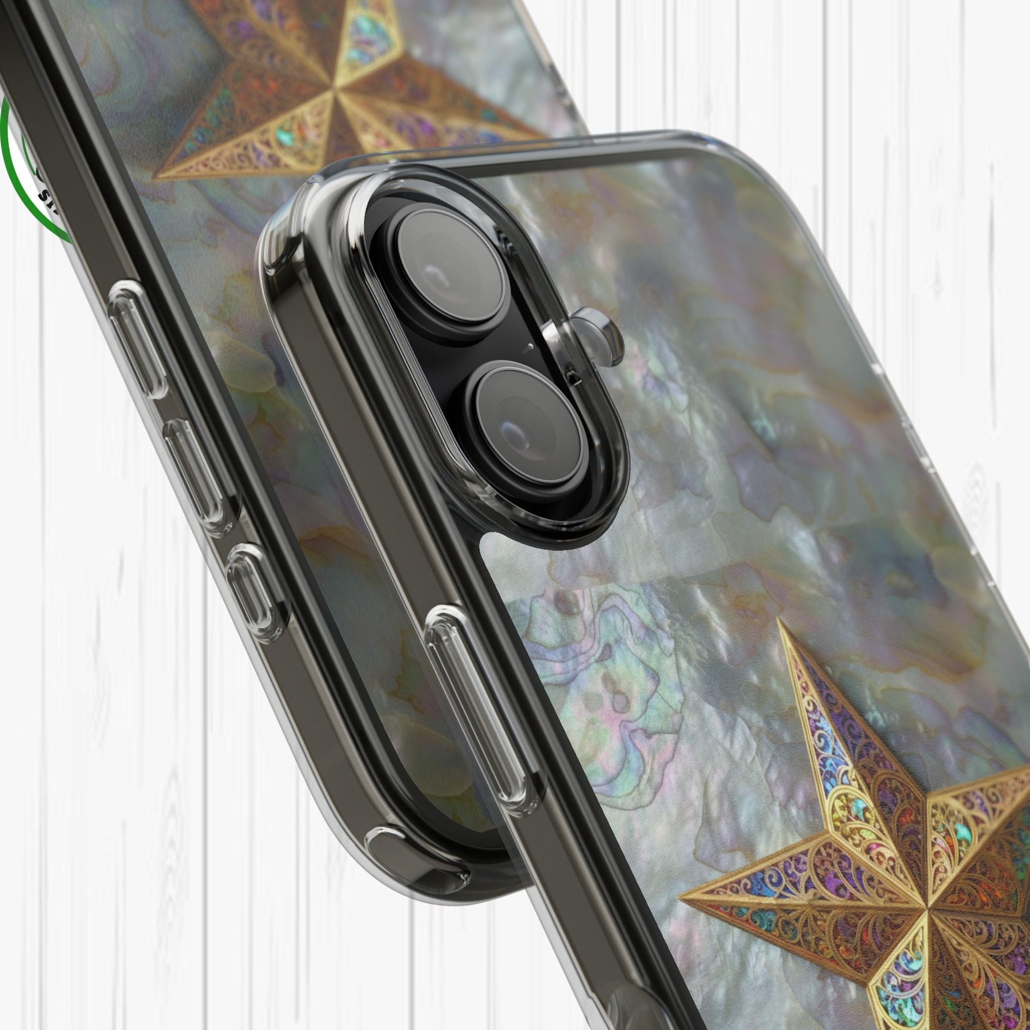 Golden Star Ornament Phone Case Mother of Pearl Background Nacre Texture Festive Celestial Decor Parol Inspired Shimmering Pearl Shell Gift