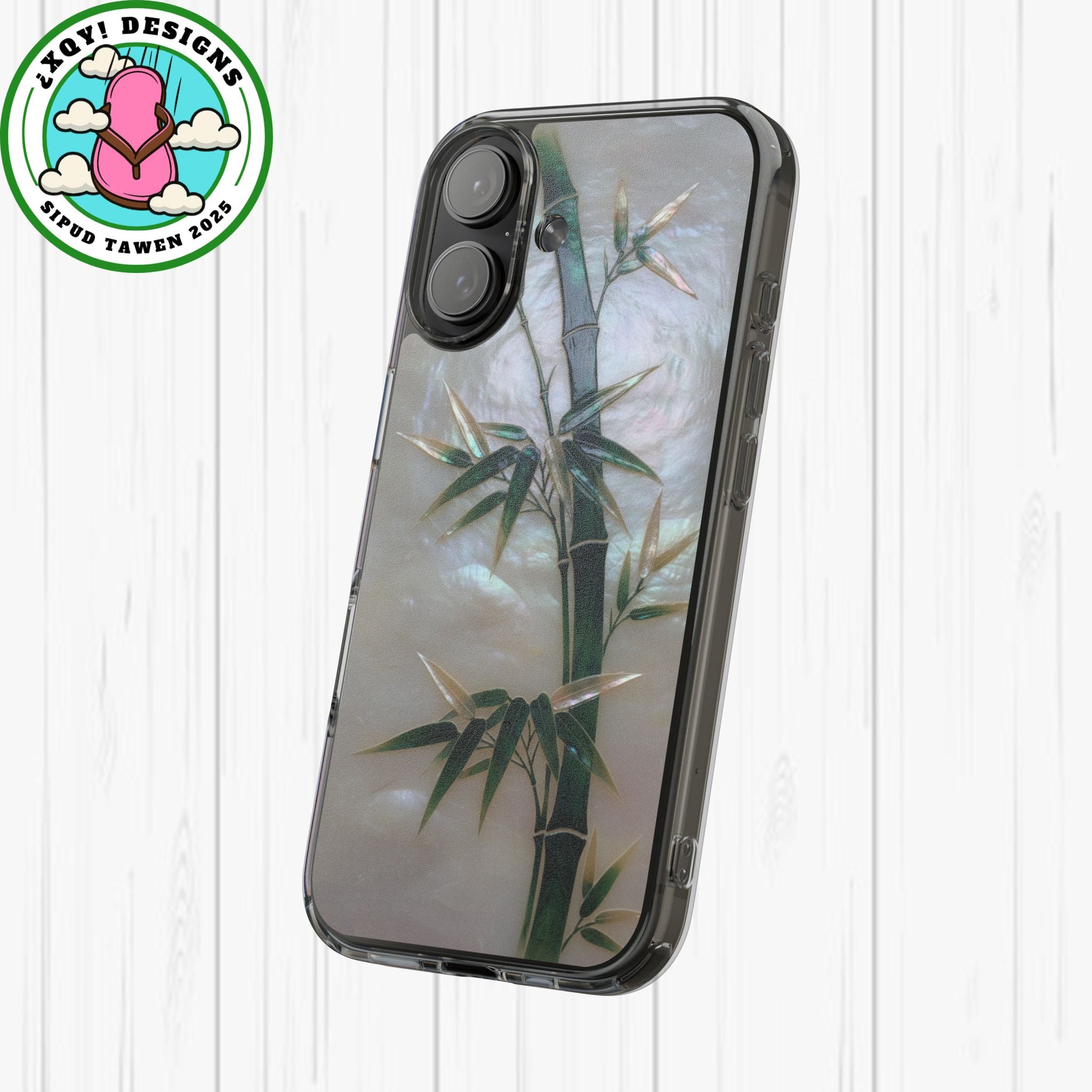 Mother of Pearl Inlay Bamboo Phone Case Nacre Art Green Bamboo Decor Handmade Pearl Shell Unique Iridescent Cover Natural Gift Idea