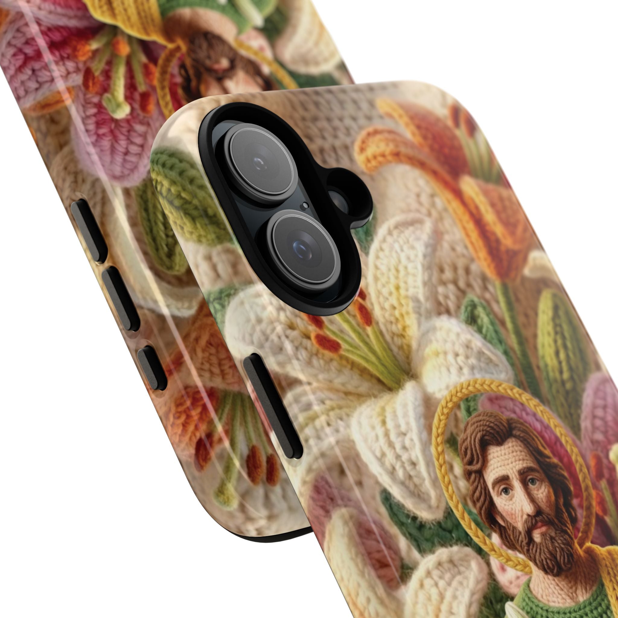 Phone Case Saint Joseph Lilies Design Holy Figure Phone Cover Faith Based Faux Yarn Saint of Workers Gift Samsung iPhone Pixel Models