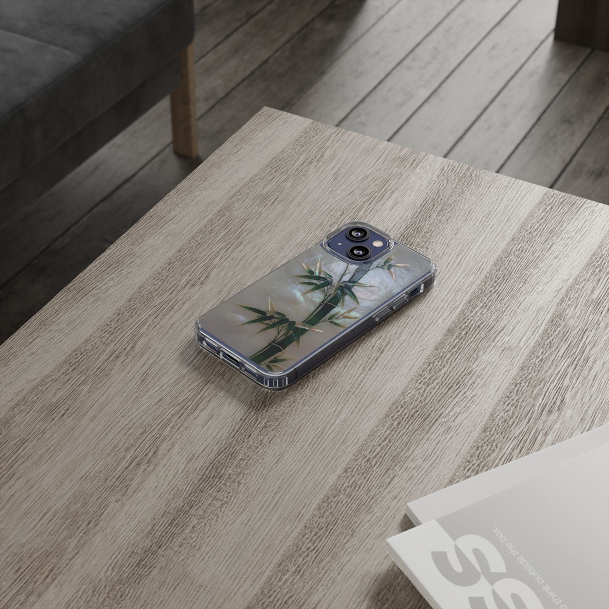 Mother of Pearl Inlay Bamboo Phone Case Nacre Art Green Bamboo Decor Handmade Pearl Shell Unique Iridescent Cover Natural Gift Idea