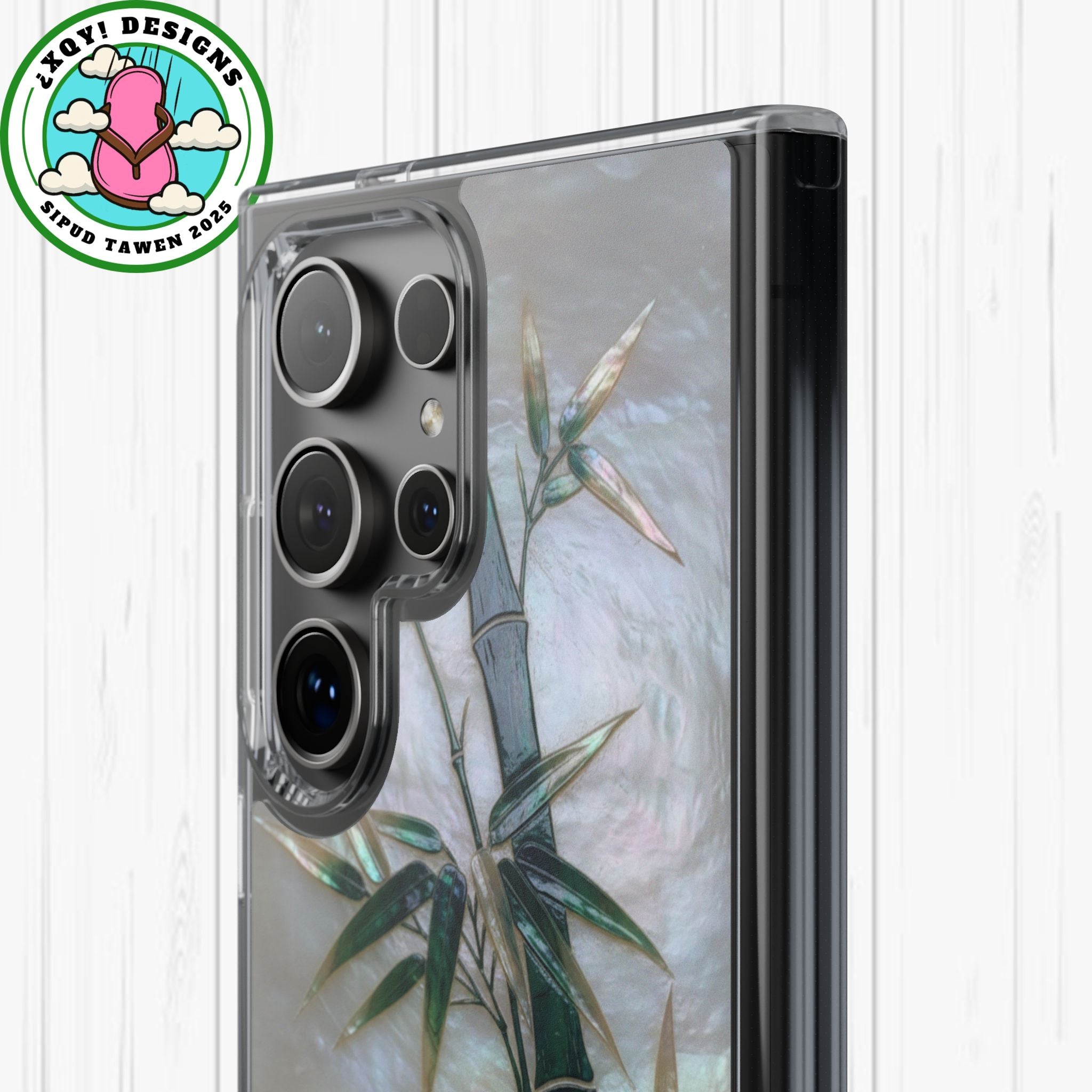 Mother of Pearl Inlay Bamboo Phone Case Nacre Art Green Bamboo Decor Handmade Pearl Shell Unique Iridescent Cover Natural Gift Idea