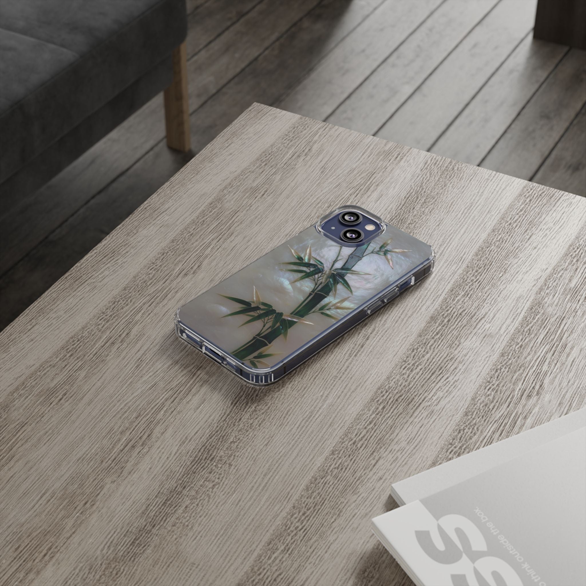 Mother of Pearl Inlay Bamboo Phone Case Nacre Art Green Bamboo Decor Handmade Pearl Shell Unique Iridescent Cover Natural Gift Idea