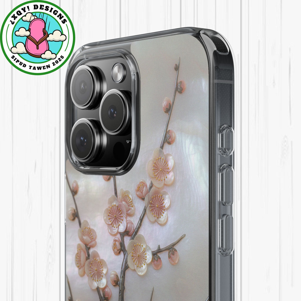 Mother of Pearl Plum Blossom Art Phone Case Nacre Flower Wall Decor Design Iridescent Shell Art Inlay Shimmering Spring Panel Floral Cover