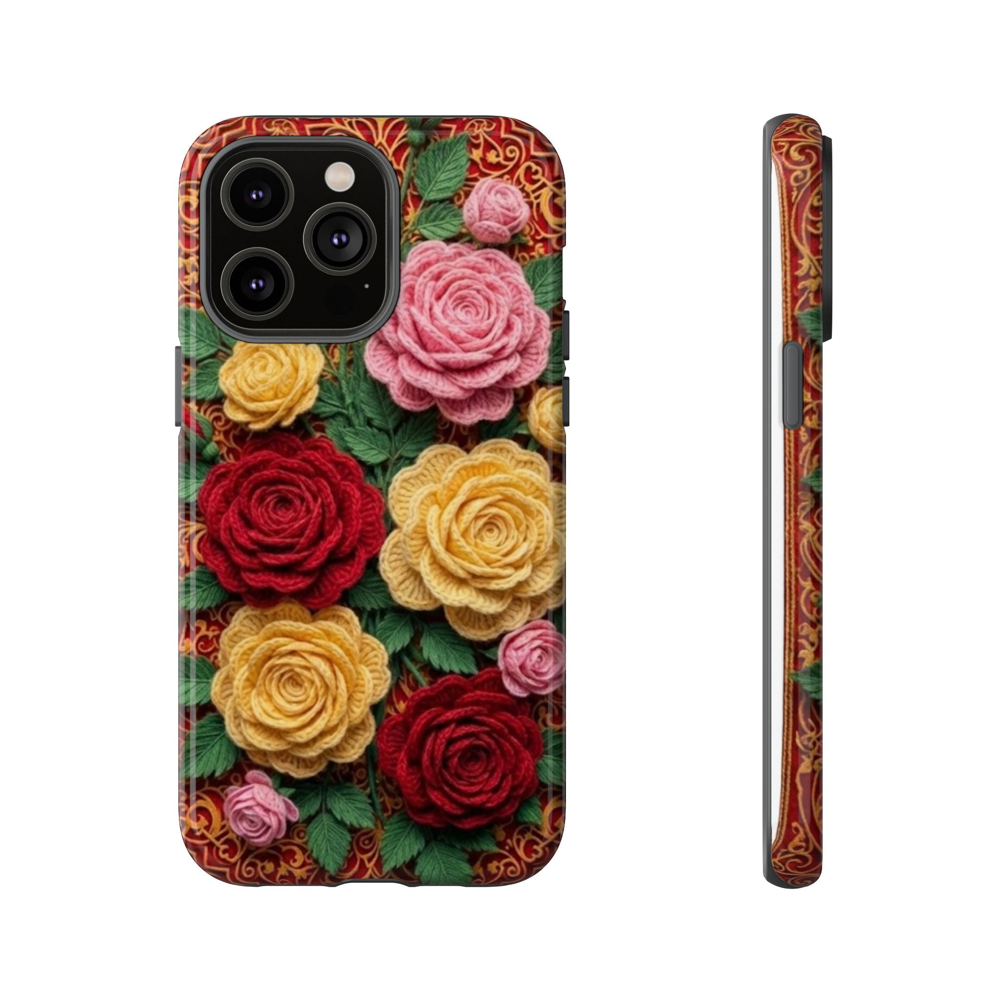 Yarn Vintage Rose Floral Phone Case Elegant Damask Pattern Smartphone Cover for Samsung Galaxy iOS Google Pixel