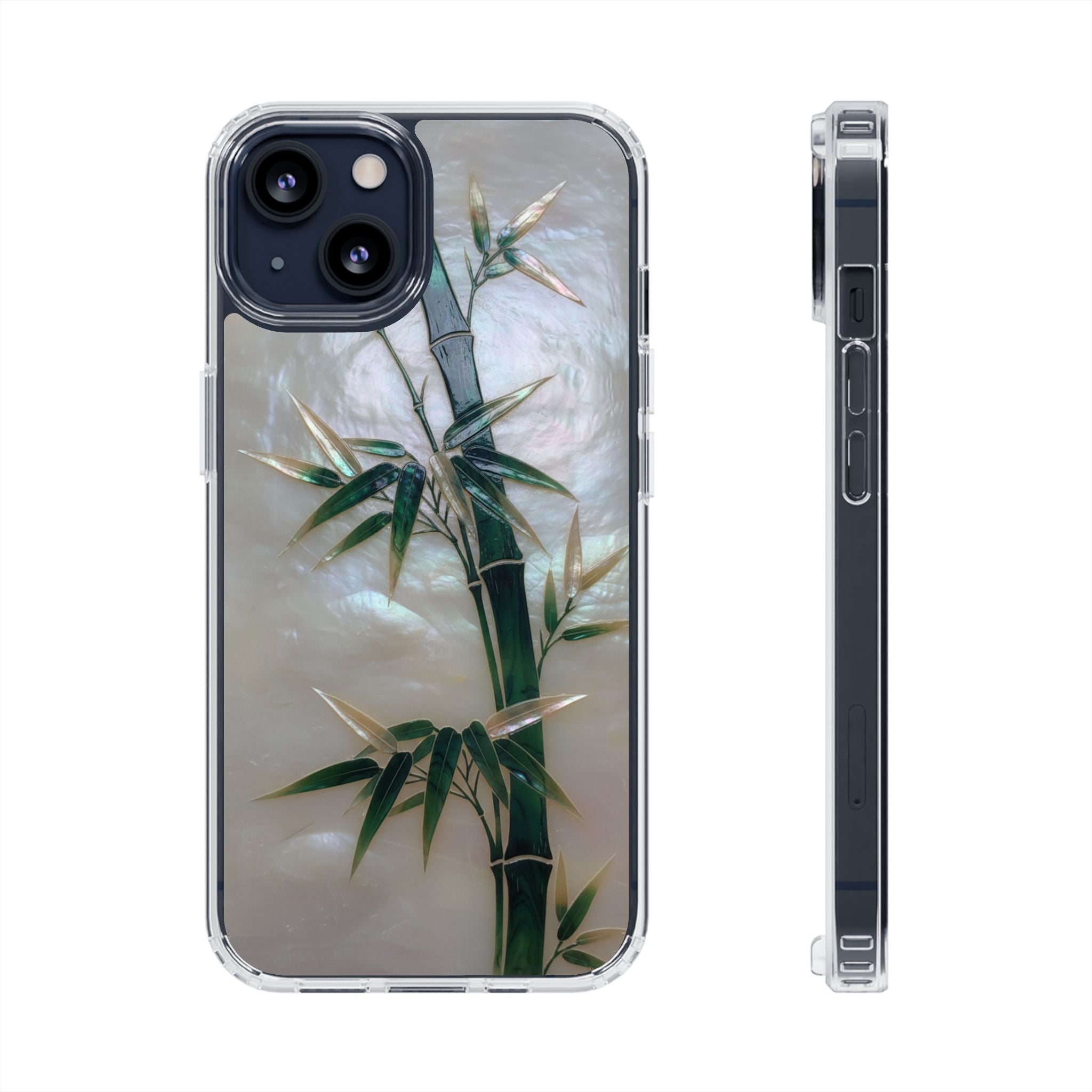 Mother of Pearl Inlay Bamboo Phone Case Nacre Art Green Bamboo Decor Handmade Pearl Shell Unique Iridescent Cover Natural Gift Idea