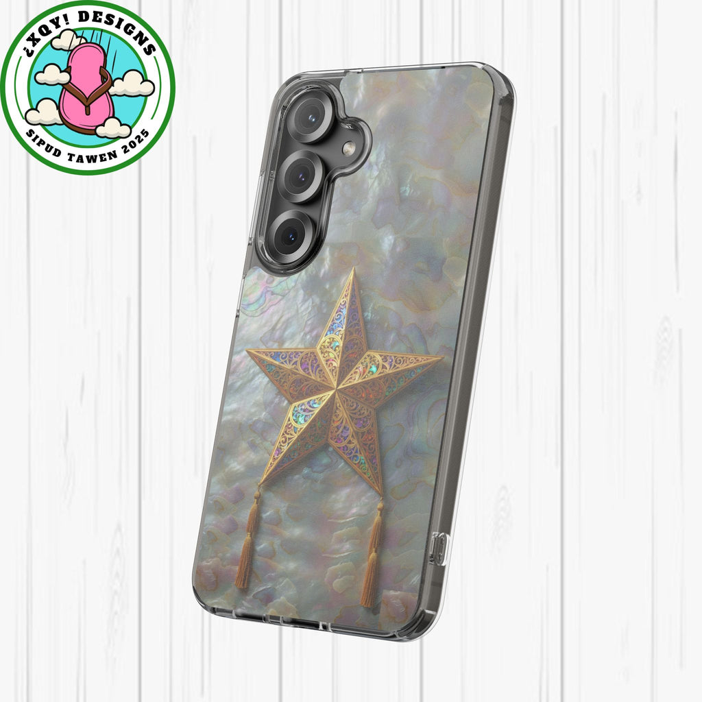 Golden Star Ornament Phone Case Mother of Pearl Background Nacre Texture Festive Celestial Decor Parol Inspired Shimmering Pearl Shell Gift