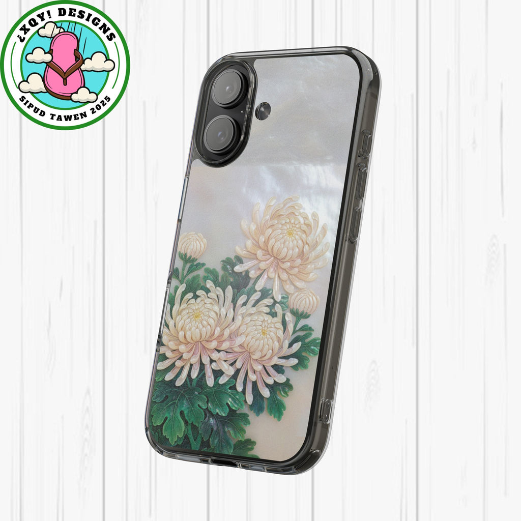 Mother of pearl inlay Phone Case Nacre art panel Chinese mother of pearl flowers Chrysanthemum wall art design elegant luxury  gift