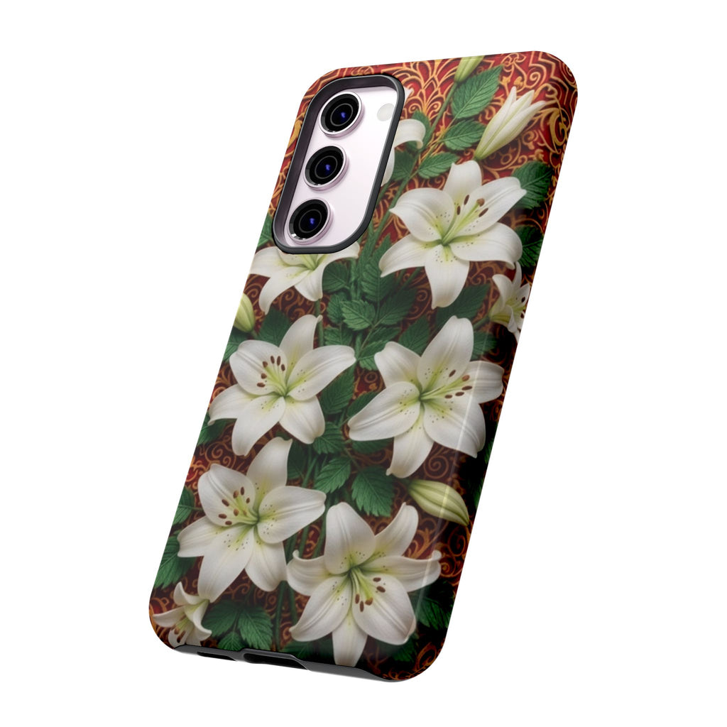Luxury Lily Phone Case Elegant Floral Ornate Botanical Style Pristine White Bloom Motif Unique Accessory for iPhone Samsung Pixel Devices