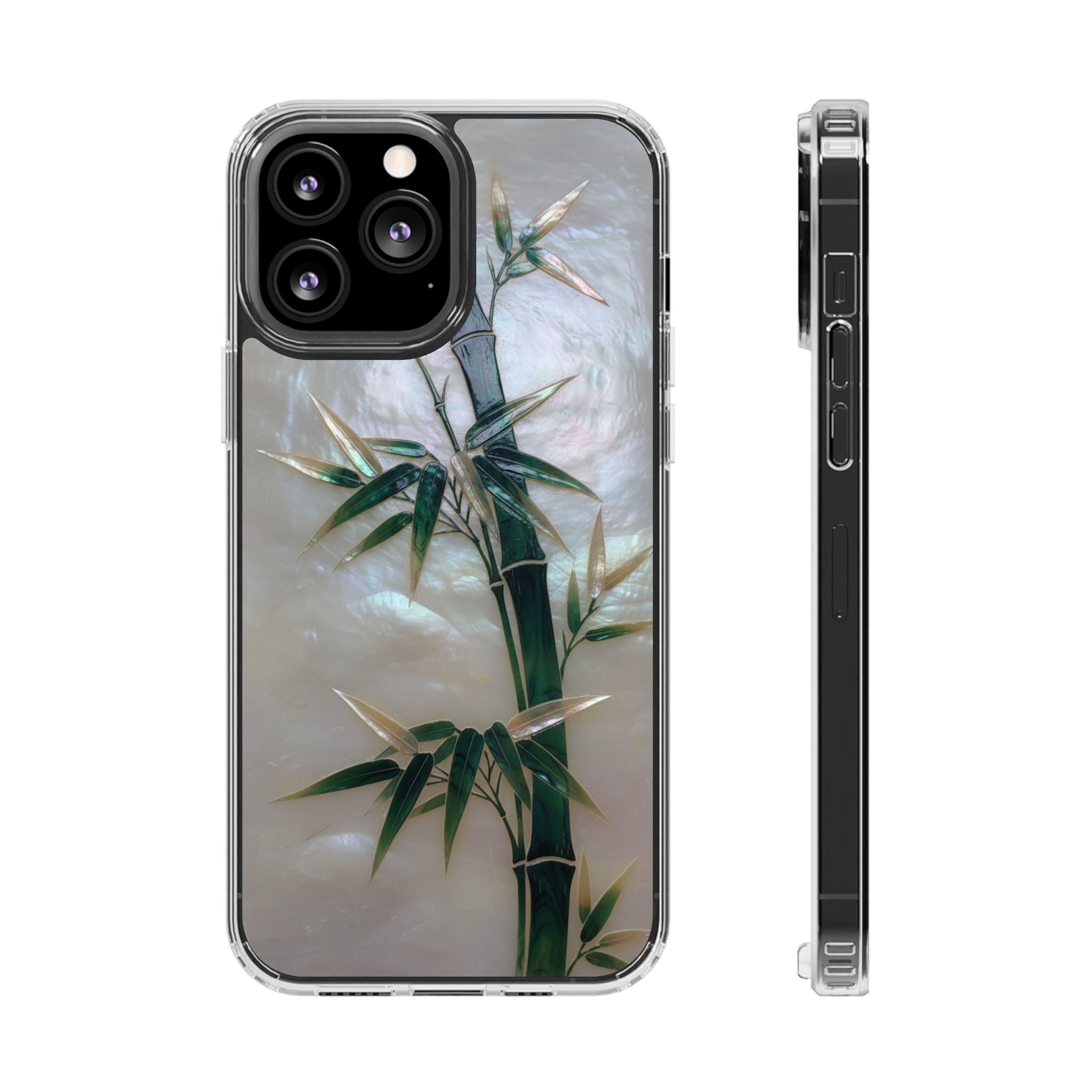 Mother of Pearl Inlay Bamboo Phone Case Nacre Art Green Bamboo Decor Handmade Pearl Shell Unique Iridescent Cover Natural Gift Idea