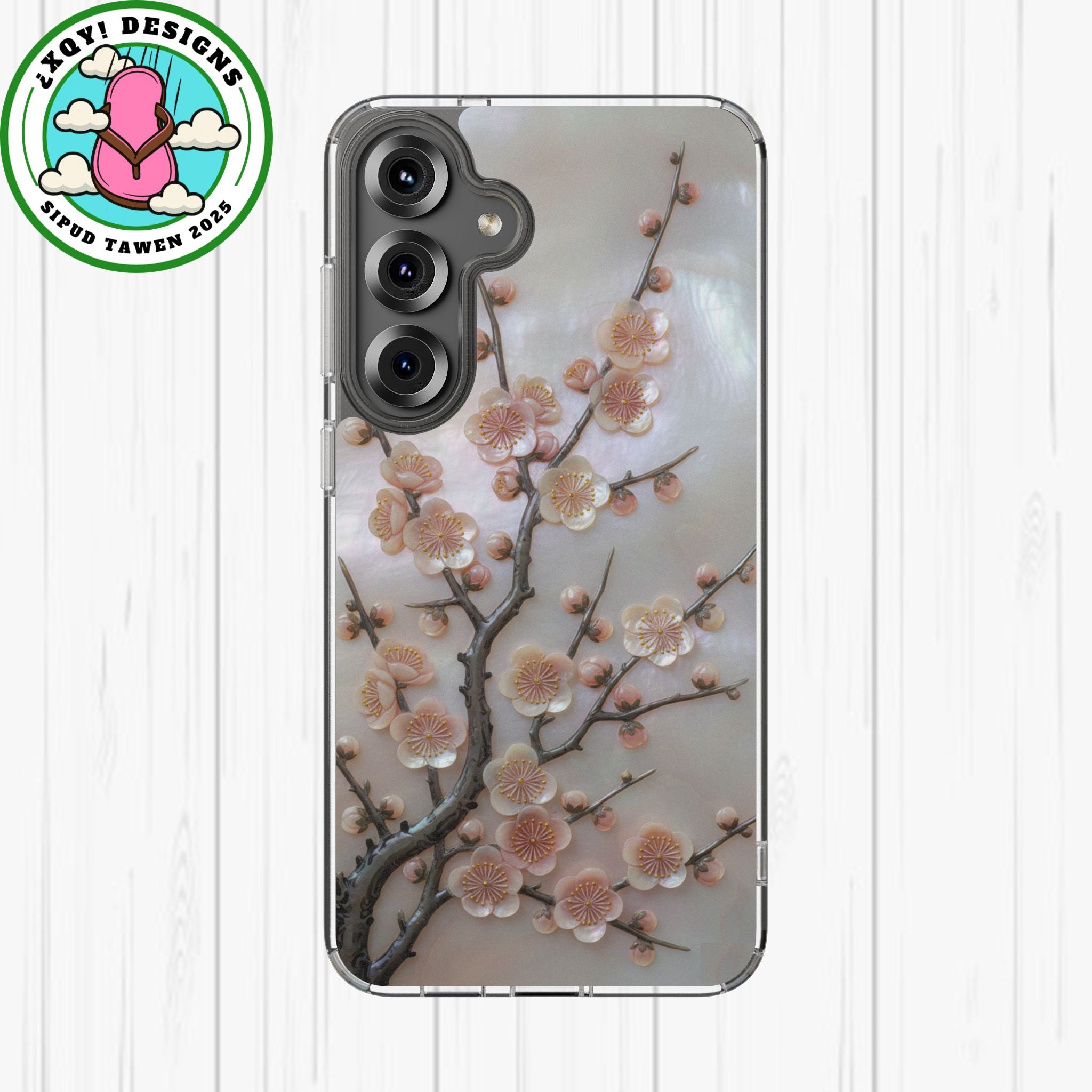 Mother of Pearl Plum Blossom Art Phone Case Nacre Flower Wall Decor Design Iridescent Shell Art Inlay Shimmering Spring Panel Floral Cover