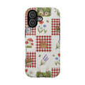 Red Gingham Check Phone Case Rustic Farmhouse Theme Watercolor Countryside Print Whimsical Floral Cell Phone Cover