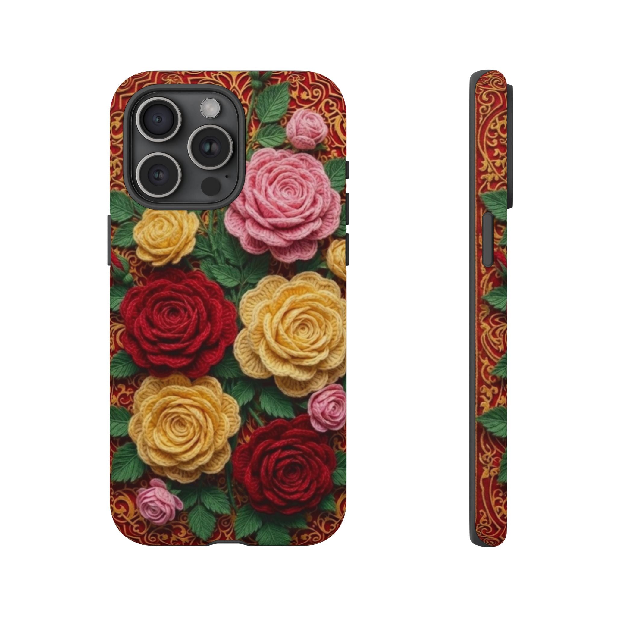Yarn Vintage Rose Floral Phone Case Elegant Damask Pattern Smartphone Cover for Samsung Galaxy iOS Google Pixel