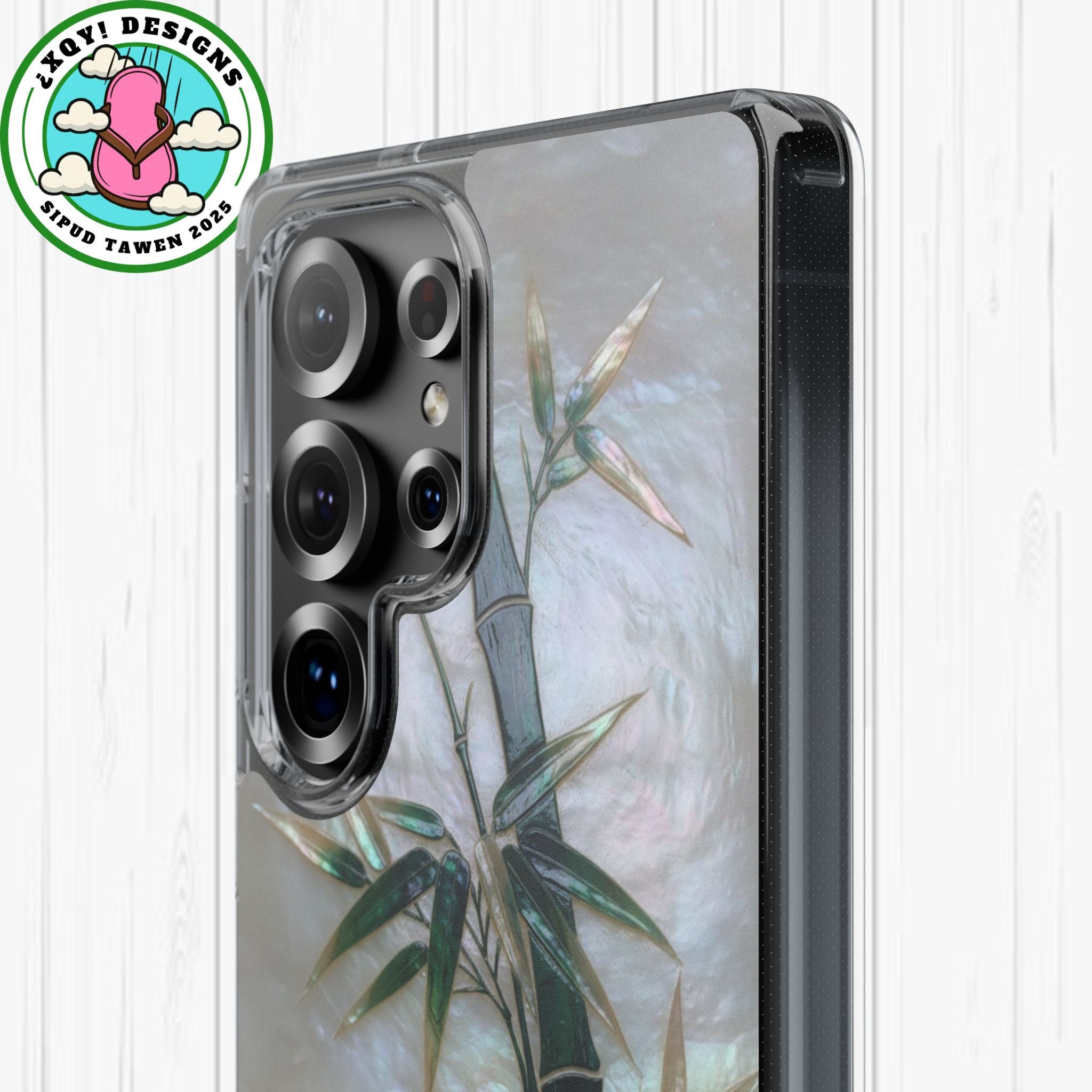Mother of Pearl Inlay Bamboo Phone Case Nacre Art Green Bamboo Decor Handmade Pearl Shell Unique Iridescent Cover Natural Gift Idea