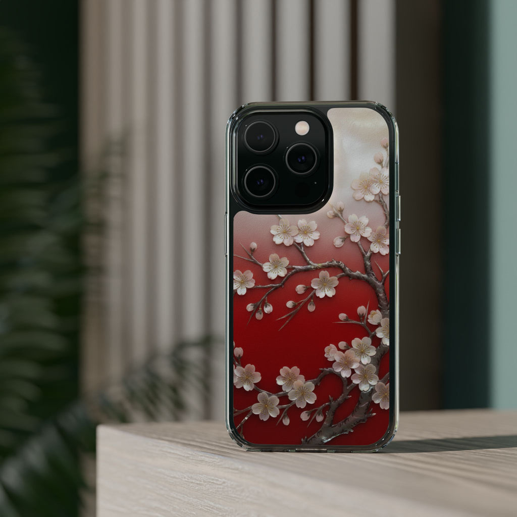 Mother of Pearl Floral Phone Case Elegant Sakura Design Asian Inspired Shell Inlay Artwork Japanese Blossom Decor Mobile Cover