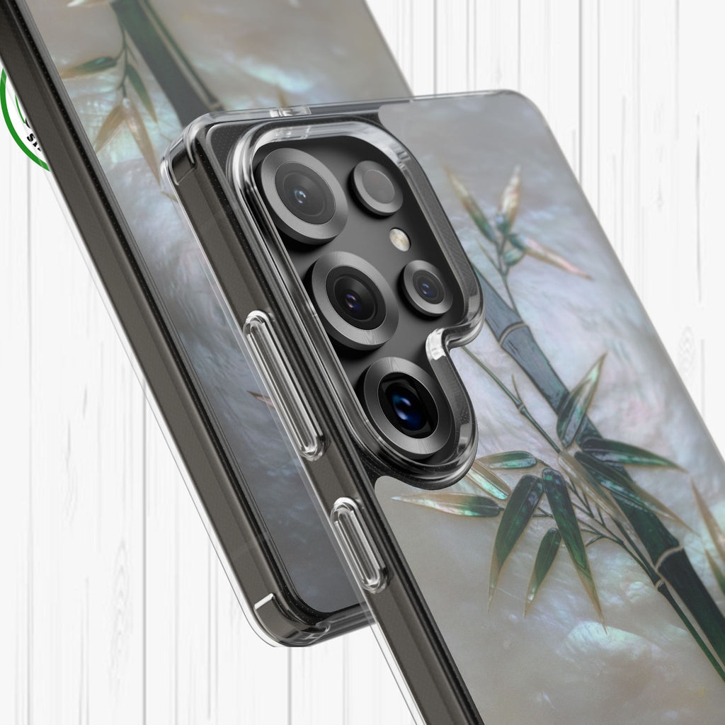 Mother of Pearl Inlay Bamboo Phone Case Nacre Art Green Bamboo Decor Handmade Pearl Shell Unique Iridescent Cover Natural Gift Idea
