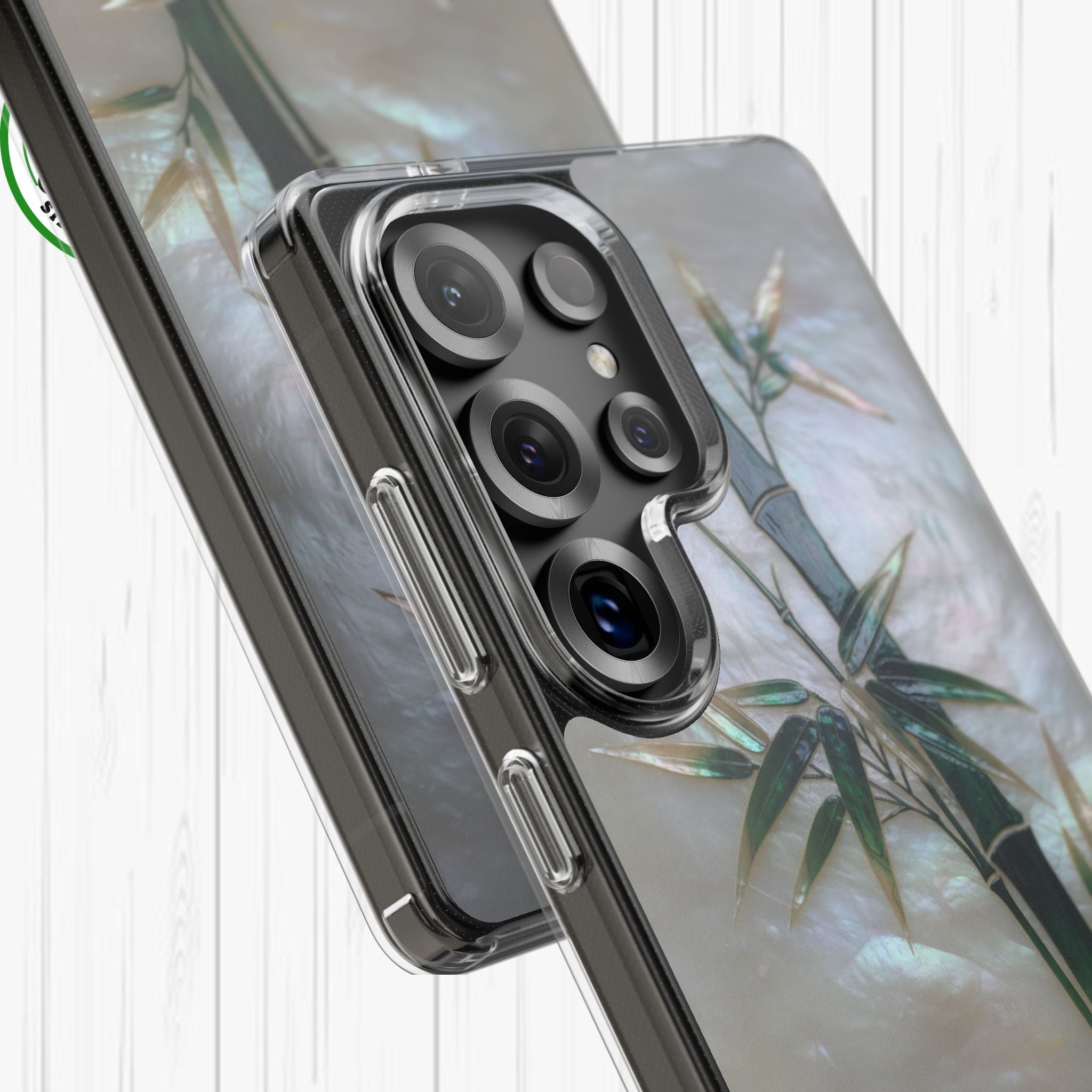 Mother of Pearl Inlay Bamboo Phone Case Nacre Art Green Bamboo Decor Handmade Pearl Shell Unique Iridescent Cover Natural Gift Idea