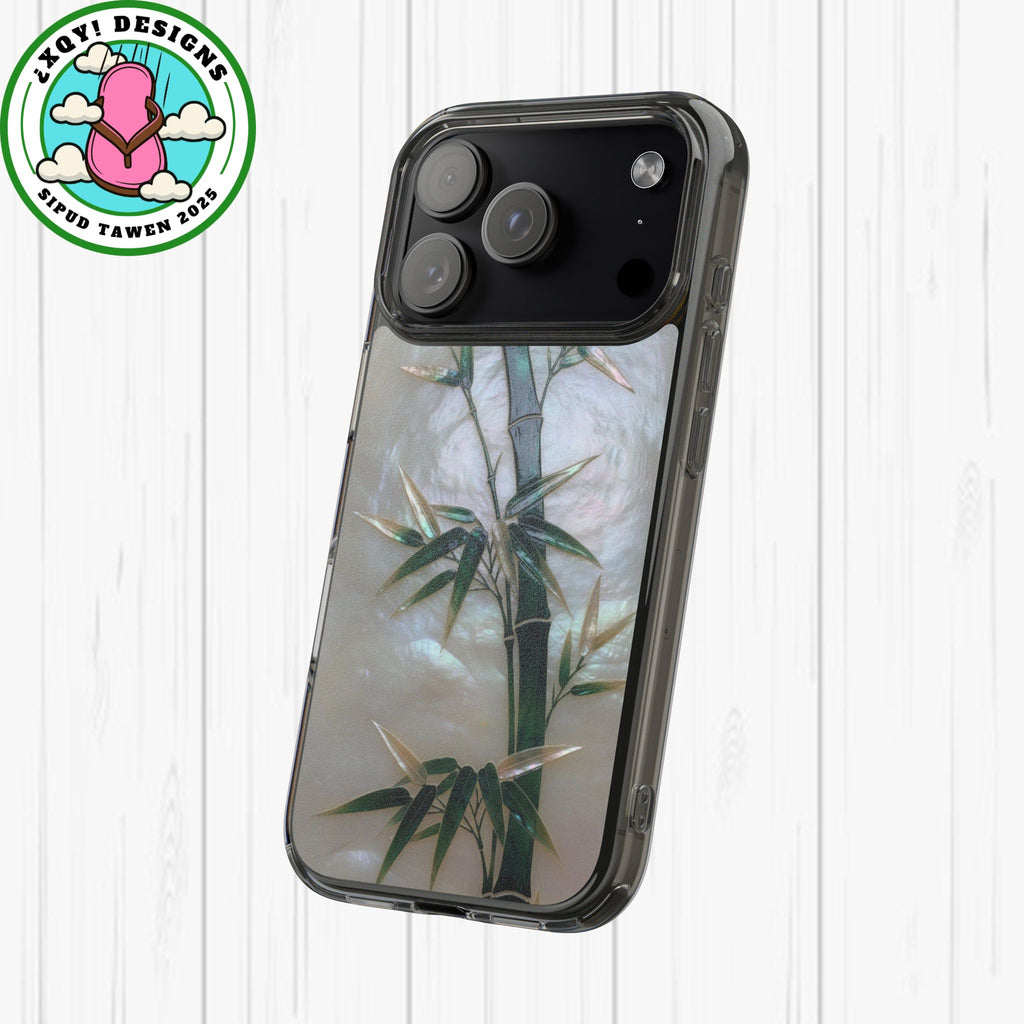 Mother of Pearl Inlay Bamboo Phone Case Nacre Art Green Bamboo Decor Handmade Pearl Shell Unique Iridescent Cover Natural Gift Idea