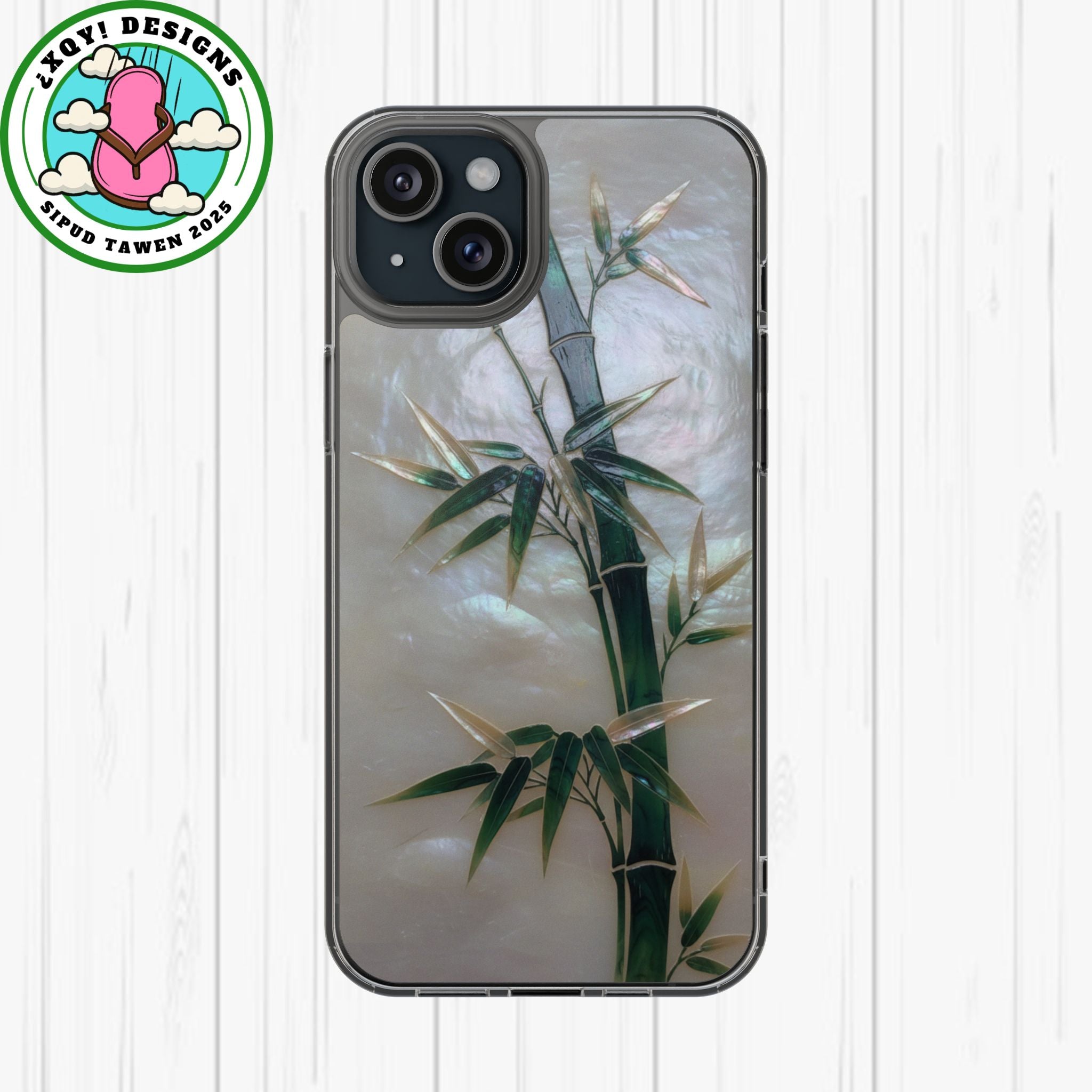 Mother of Pearl Inlay Bamboo Phone Case Nacre Art Green Bamboo Decor Handmade Pearl Shell Unique Iridescent Cover Natural Gift Idea