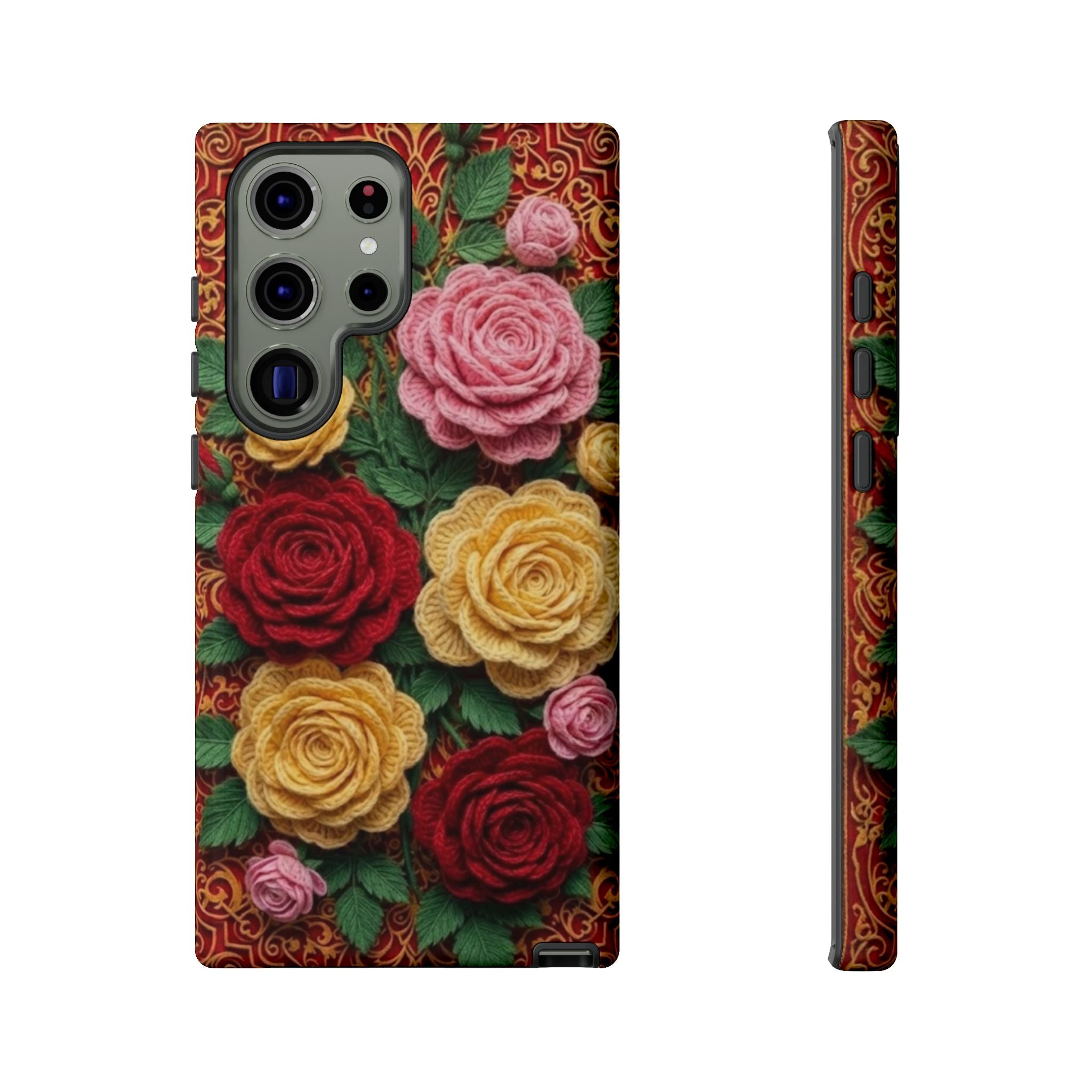 Yarn Vintage Rose Floral Phone Case Elegant Damask Pattern Smartphone Cover for Samsung Galaxy iOS Google Pixel