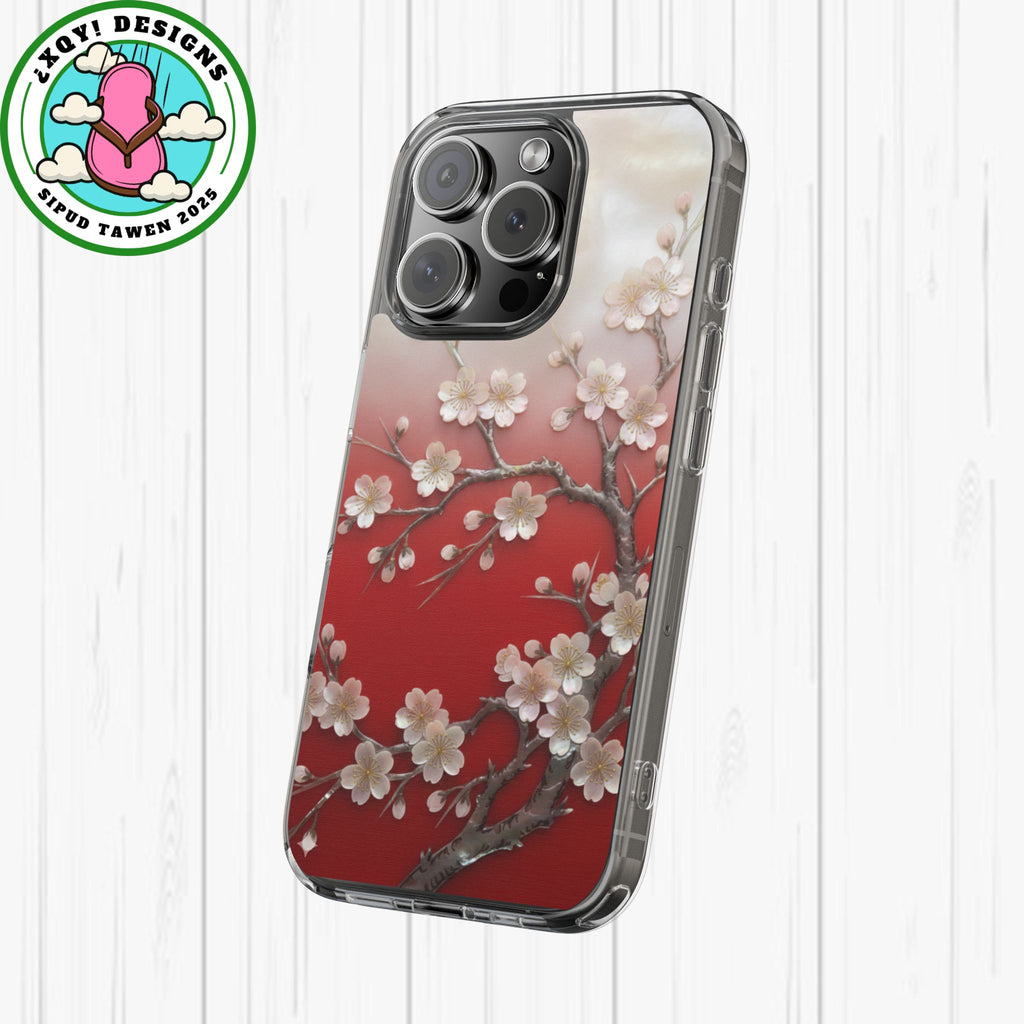 Mother of Pearl Floral Phone Case Elegant Sakura Design Asian Inspired Shell Inlay Artwork Japanese Blossom Decor Mobile Cover