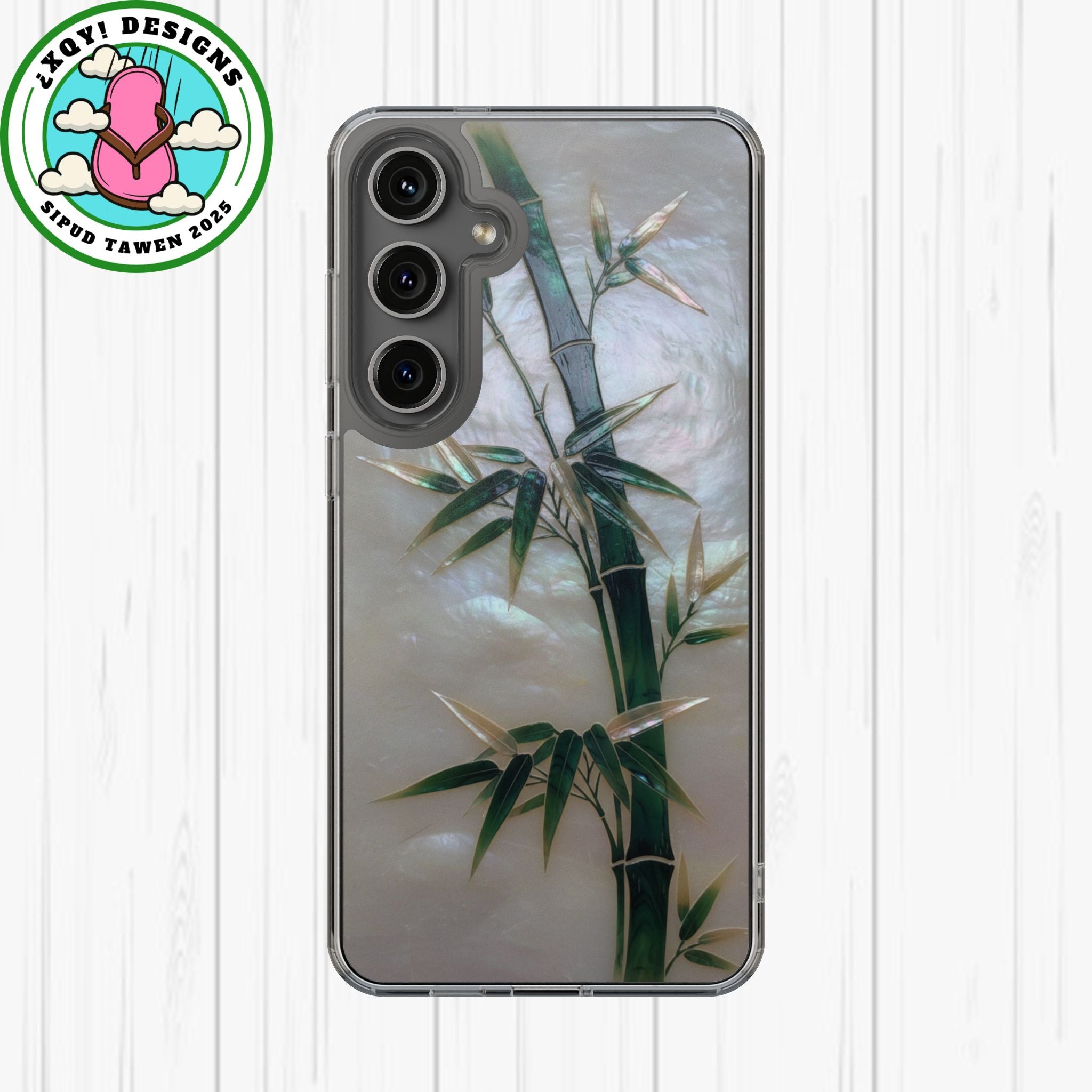 Mother of Pearl Inlay Bamboo Phone Case Nacre Art Green Bamboo Decor Handmade Pearl Shell Unique Iridescent Cover Natural Gift Idea