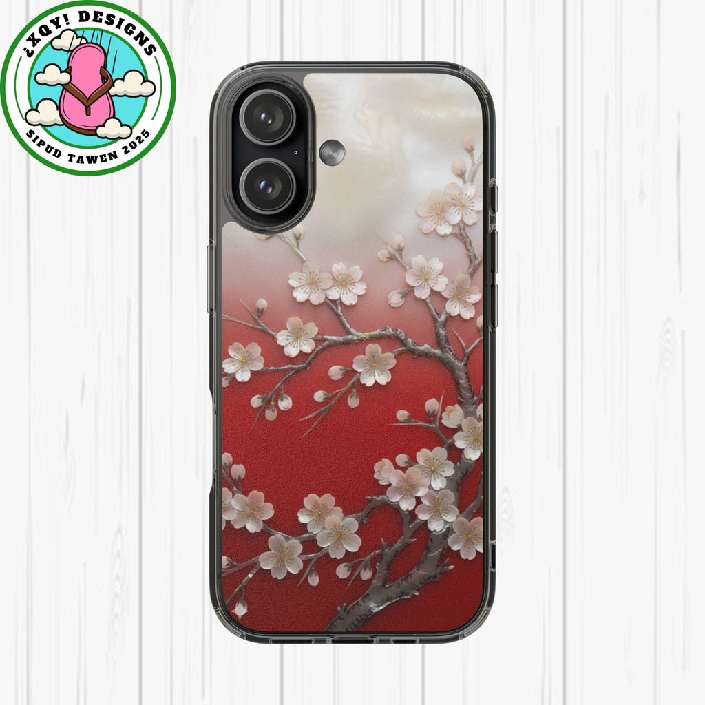 Mother of Pearl Floral Phone Case Elegant Sakura Design Asian Inspired Shell Inlay Artwork Japanese Blossom Decor Mobile Cover